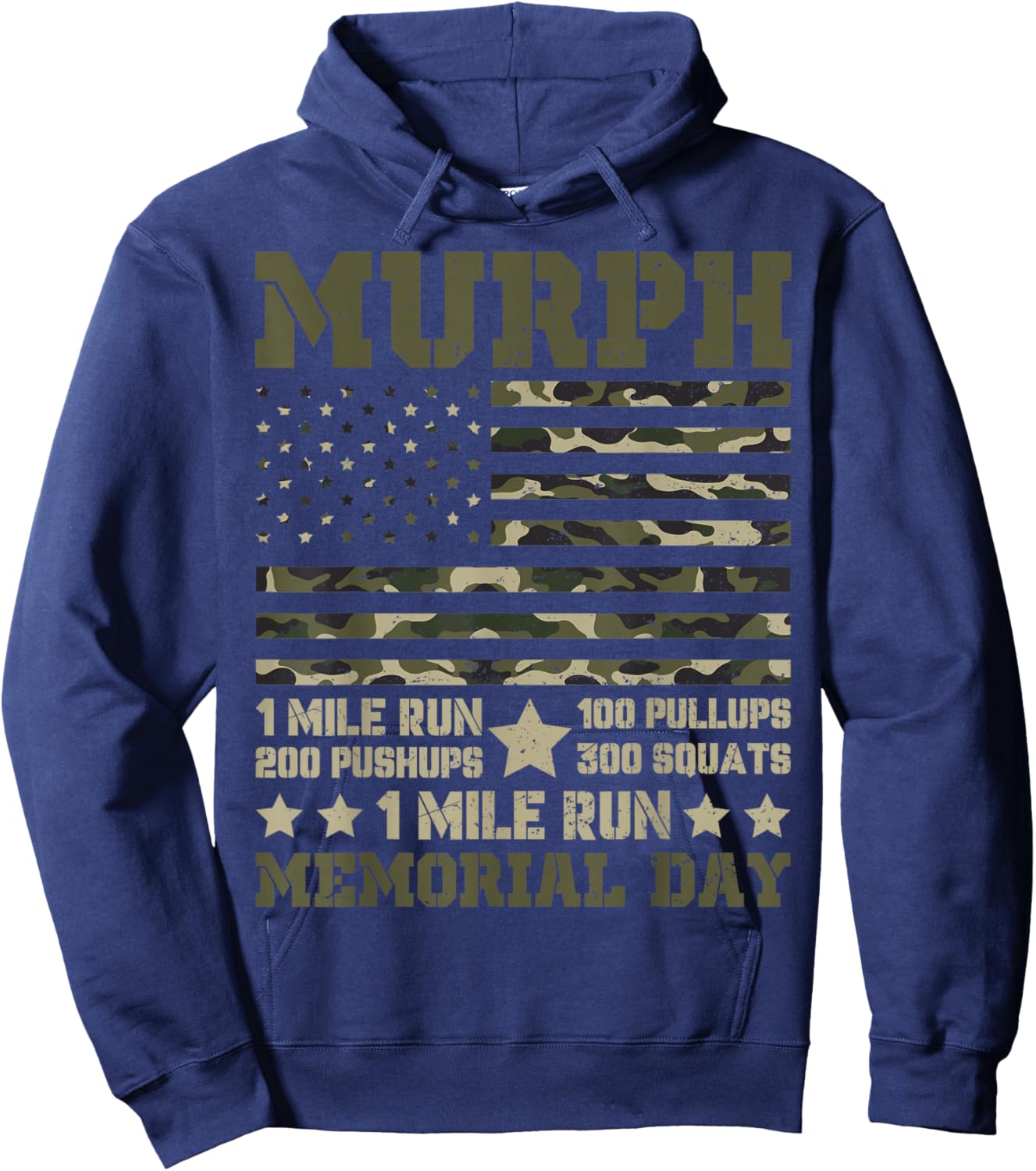 Murph 1 Mile Run 100 Pullups 200 Pushups 300 Squats 1 Mile R Hoodie - Hoodie | Navy