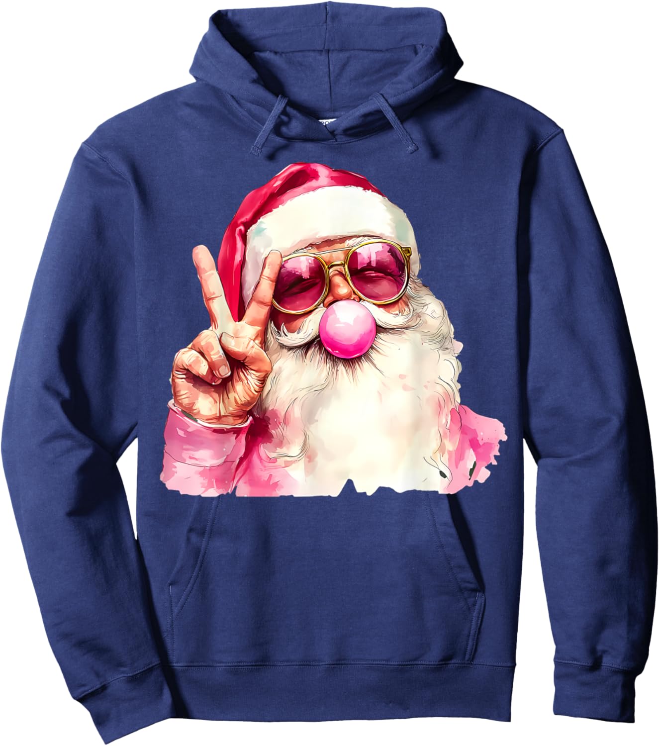 Santa Claus Blowing Bubble Gum Pink Sunglasses Christmas Hoodie - Hoodie | Navy