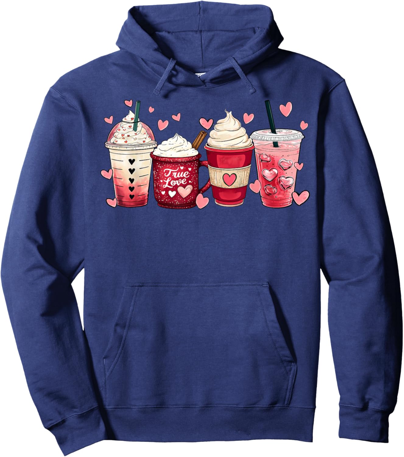 Coffee Lover Cups Latte Iced Cream Valentines Day Women Girl Hoodie - Hoodie | Navy