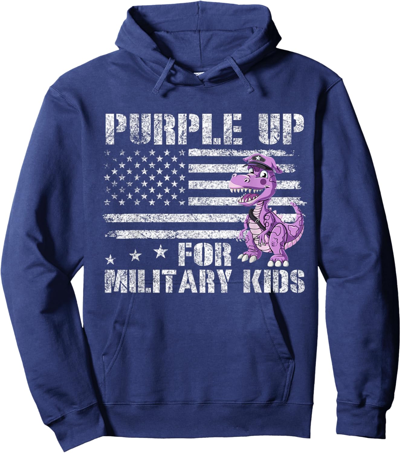 Purple Up For Military Dinosaur Kids Military Month Shirt Hoodie - Hoodie | Navy