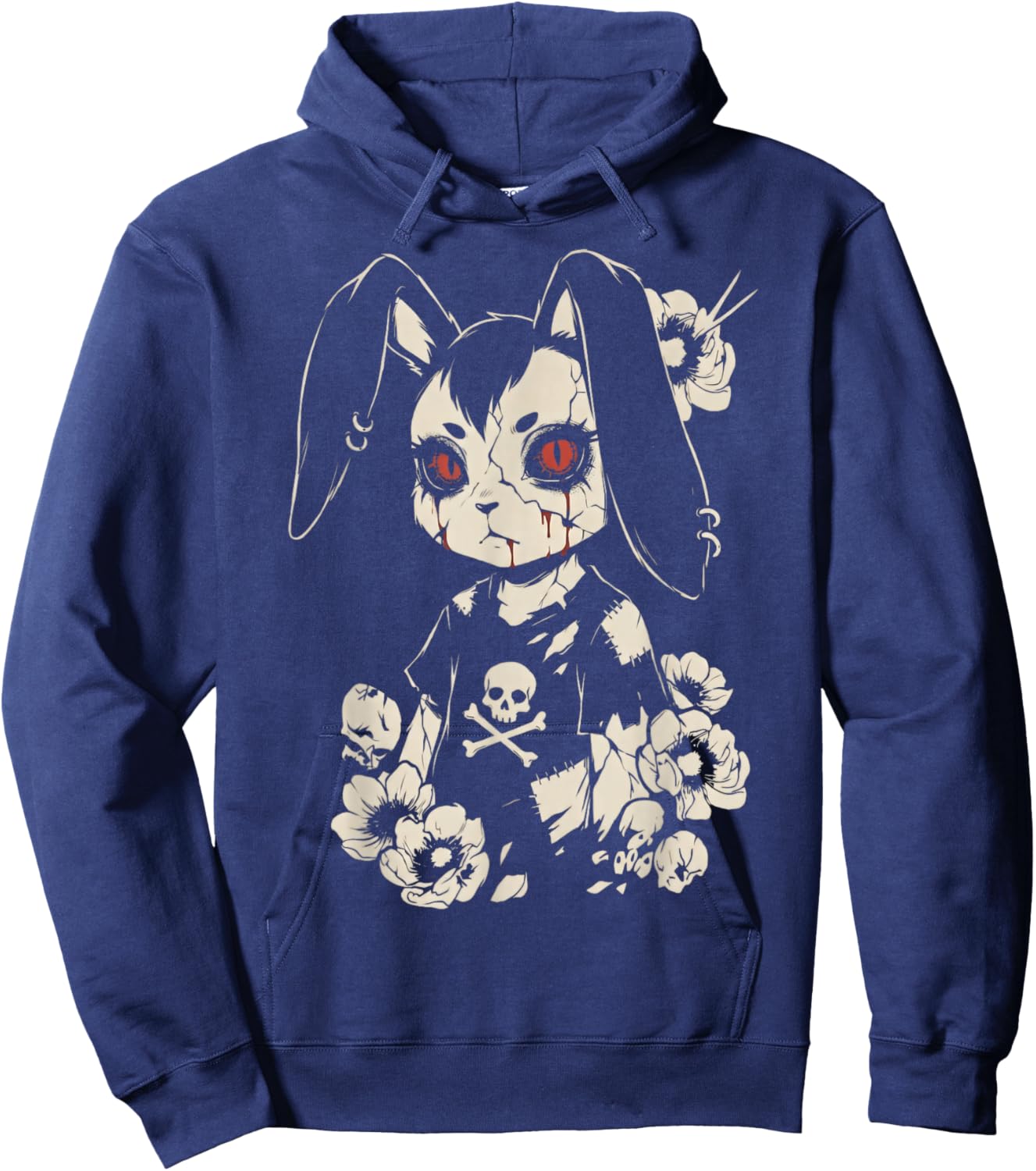 Creepy Bunny Rabbit Japanese Kawaii Manga Horror Goth Hoodie - Hoodie | Navy