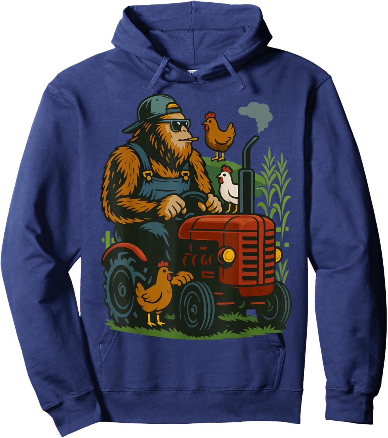 Funny Bigfoot Farmer Tractor Farming Farm Men Boys Hoodie - Hoodie | Navy