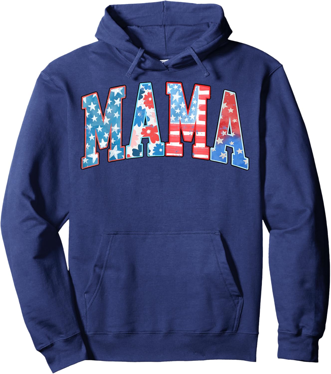 American Mama Patriotic Red White Blue America 4th of July Hoodie - Hoodie | Navy