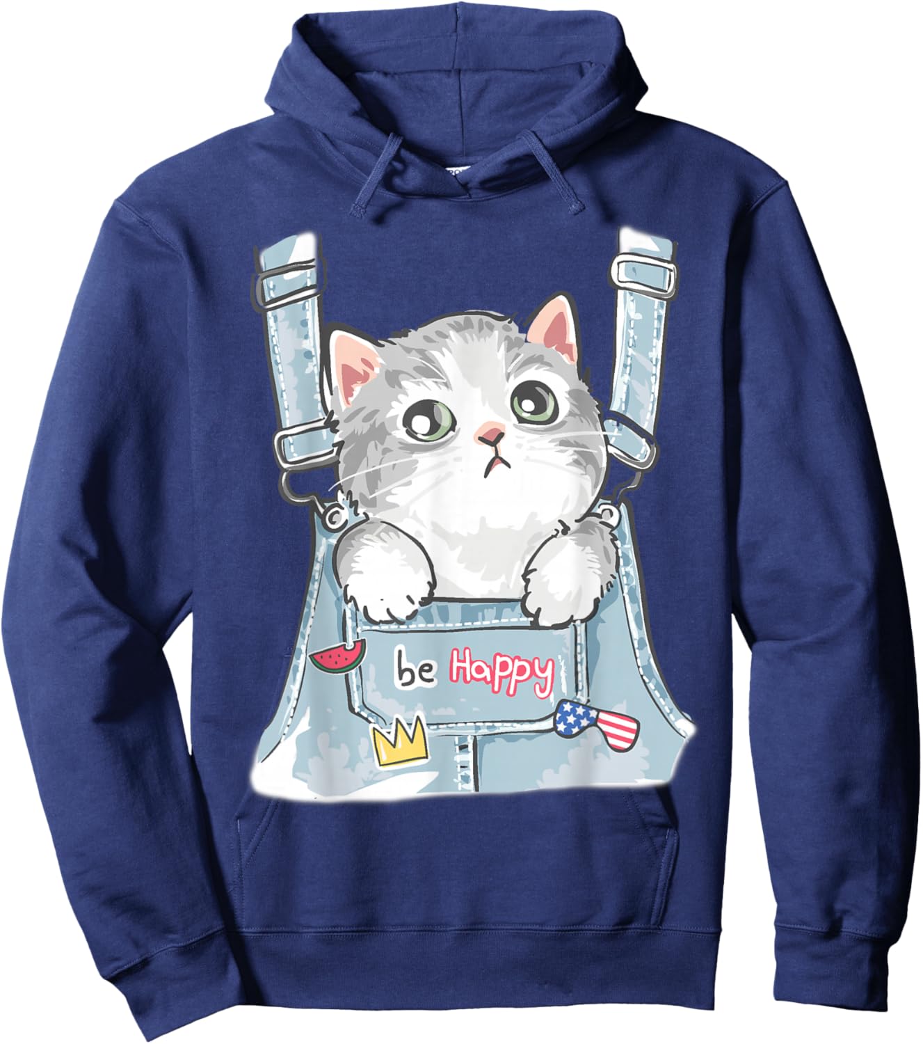Cute Cat Fake Overalls Cat Lovers Kids Toddler Girl Teen Hoodie - Hoodie | Navy