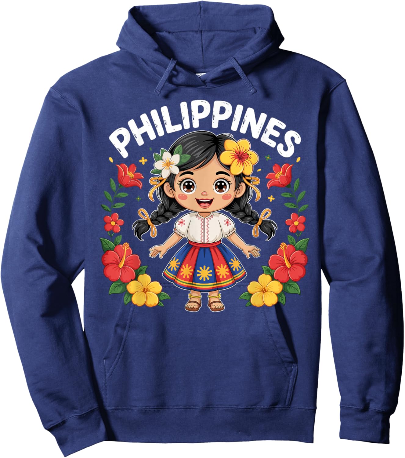Philippines Flag Culture Pride Cute Filipina Girl for Kids Hoodie - Hoodie | Navy