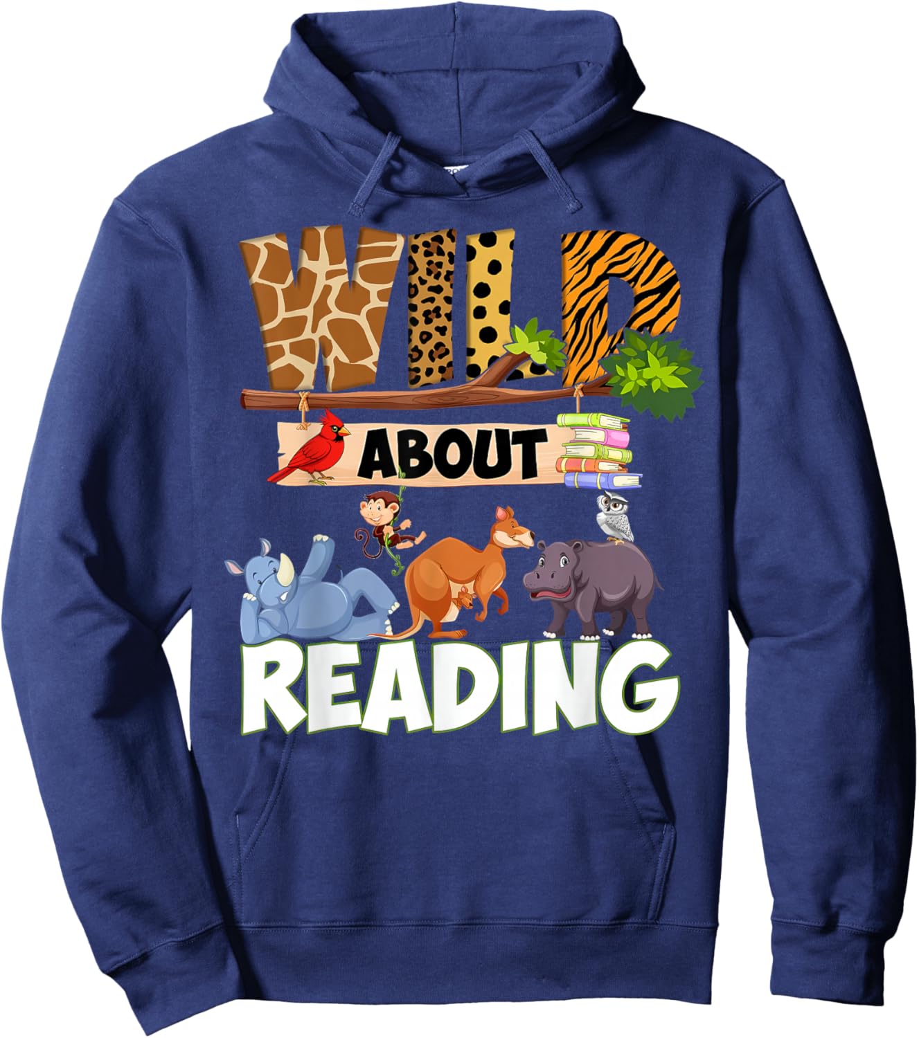 Wild About Reading Funny Book Lover Bookworm Library Day Hoodie - Hoodie | Navy