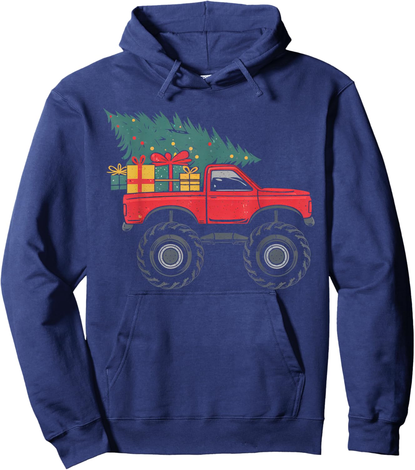 Boys Monster Truck Christmas Tree Xmas Squad Kids Toddler Hoodie - Hoodie | Navy