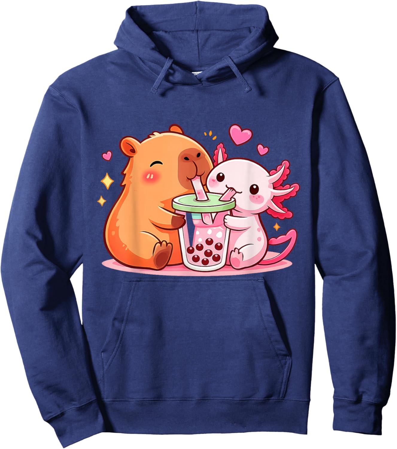 Funny Capybara and Axolotl Boba Kawaii Boys Girls Kids Hoodie - Hoodie | Navy
