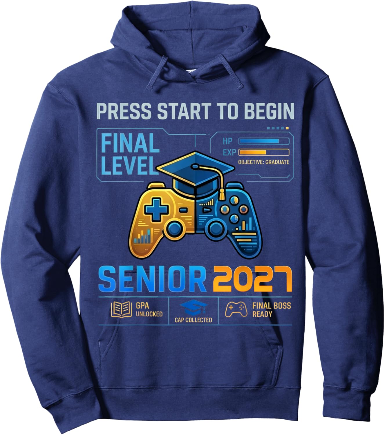Senior Class of 2027 Back to School Gamer Boys Senior 2027 Hoodie - Hoodie | Navy