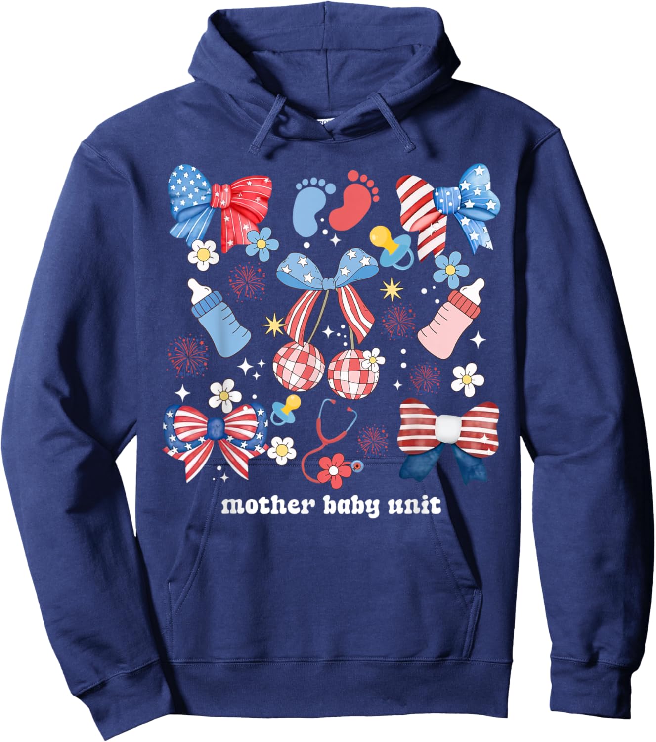Mother Baby Nurse 4th Of July Postpartum Nursing Coquette Women Men Hoodie - Hoodie | Navy
