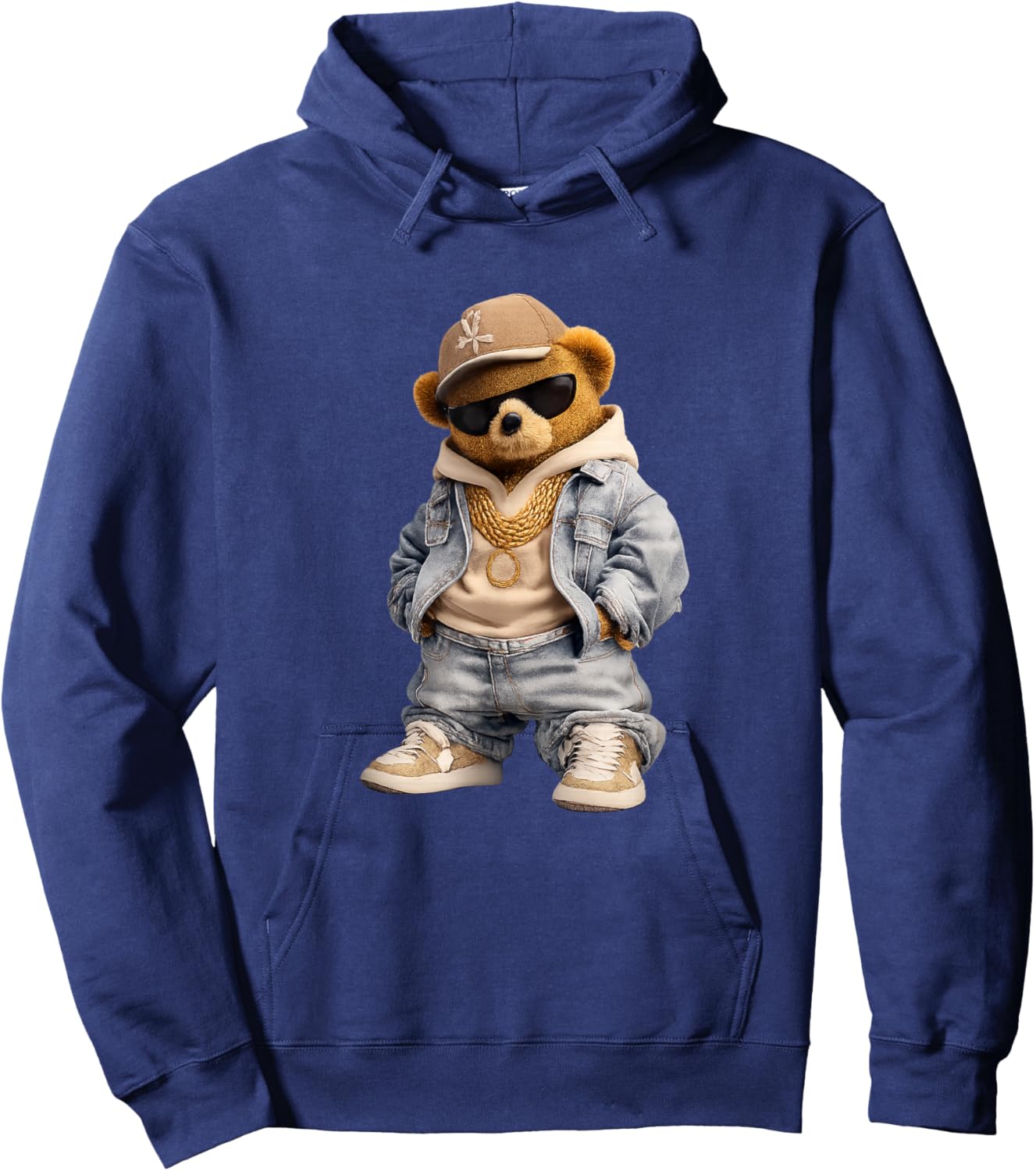 Cool Hipster Stylish Teddy Bear Illustration Graphic Designs Hoodie - Hoodie | Navy
