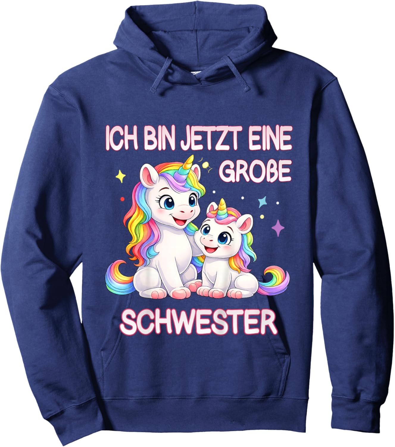 Kinder Mädchen Große Schwester Einhorn Motiv Süßes Regenbogen Hoodie - Hoodie | Navy