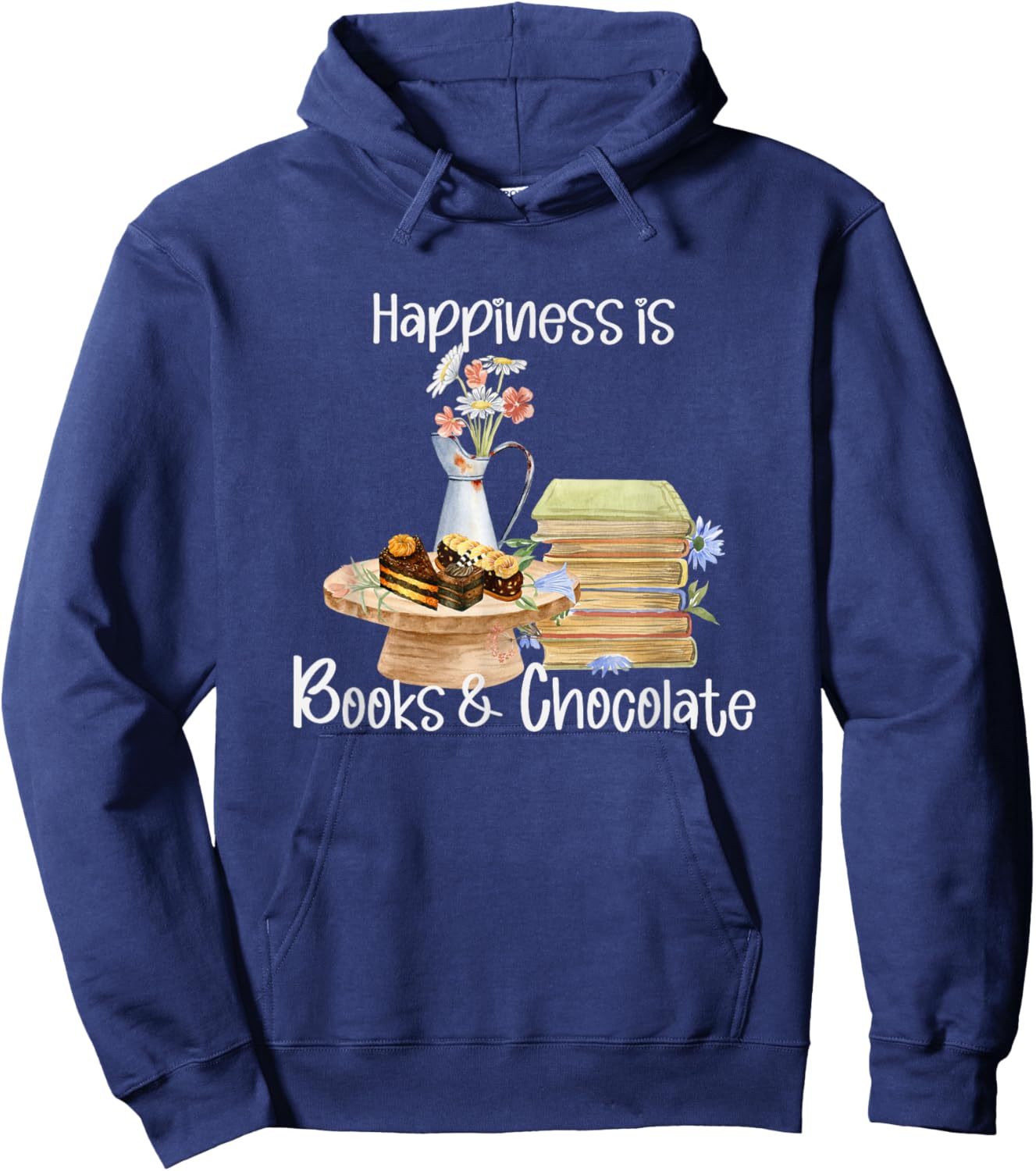 Happiness is Books and Chocolate Hoodie - Hoodie | Navy
