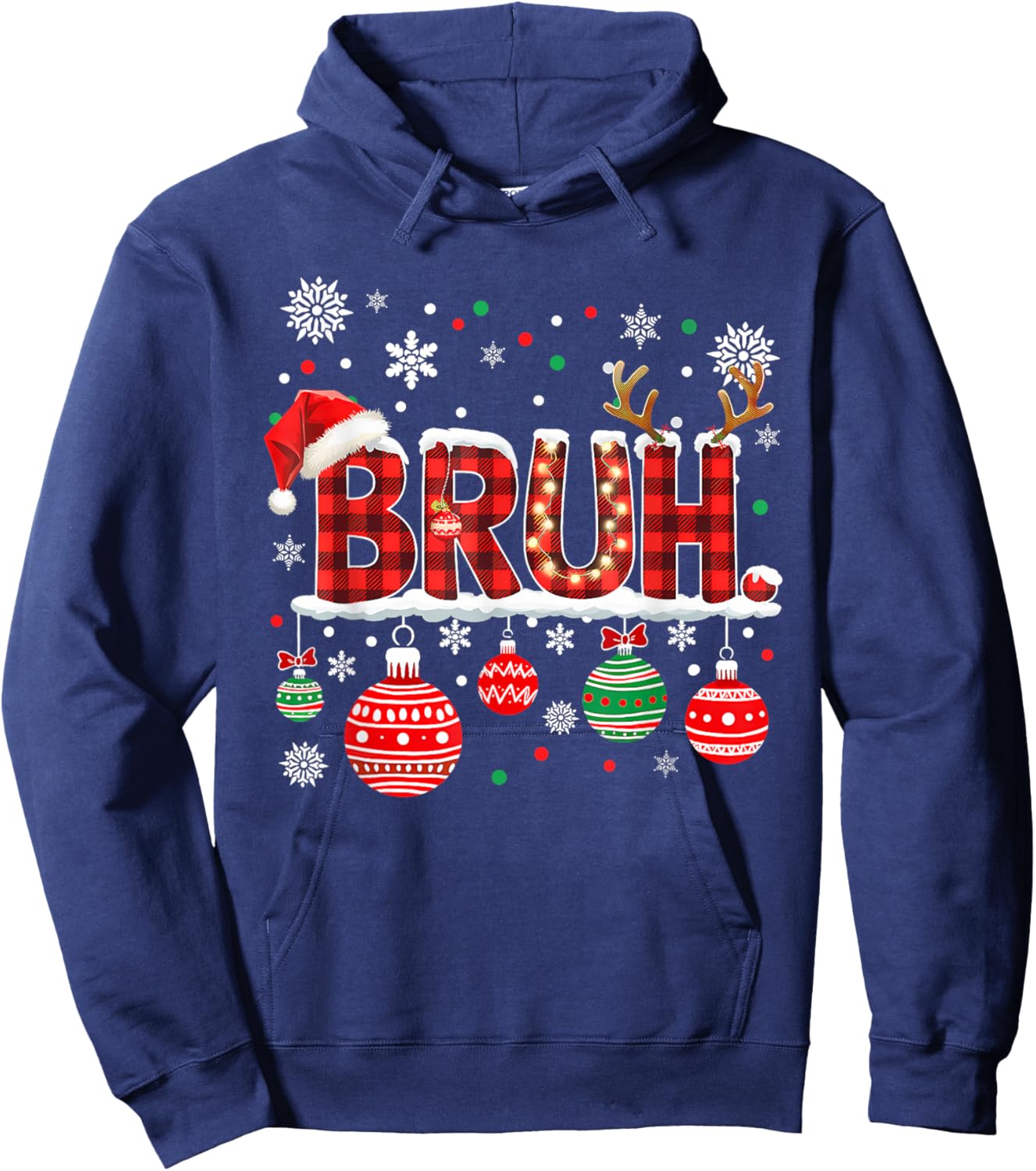 Bruh Funny Christmas Plaid Teens Boys Kids Xmas Pajamas Hoodie - Hoodie | Navy