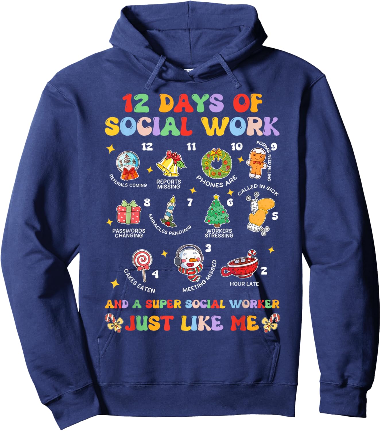 Groovy 12 Days Of Social Work Christmas School Social Worker Hoodie - Hoodie | Navy