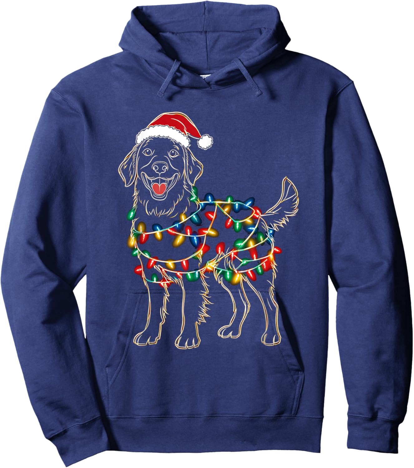 Funny Santa Golden Retriever Retriever Christmas Lights Dog Hoodie - Hoodie | Navy