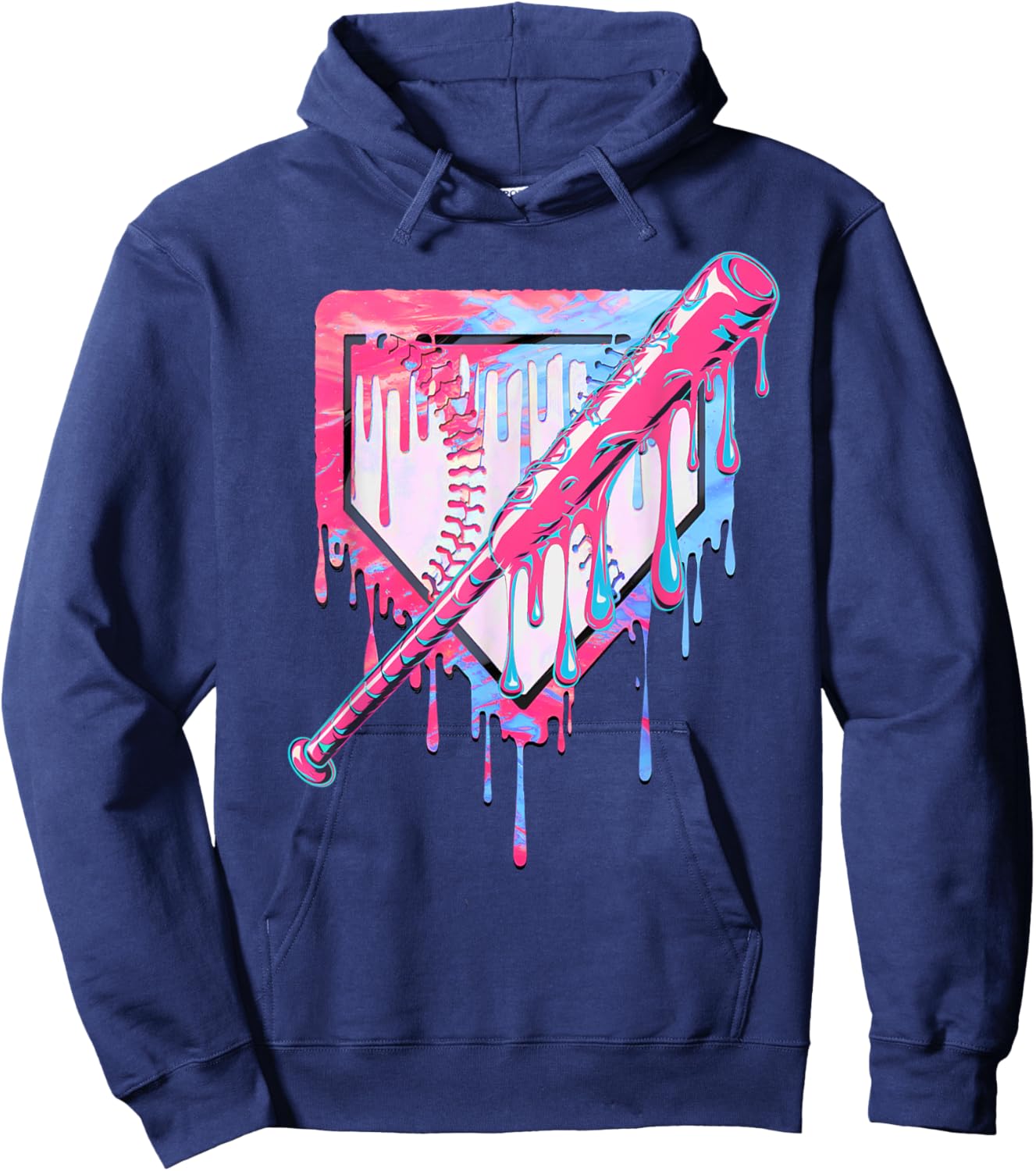 Baseball Dripping Ice Cream Drip Youth Boys Baseball Hoodie - Hoodie | Navy