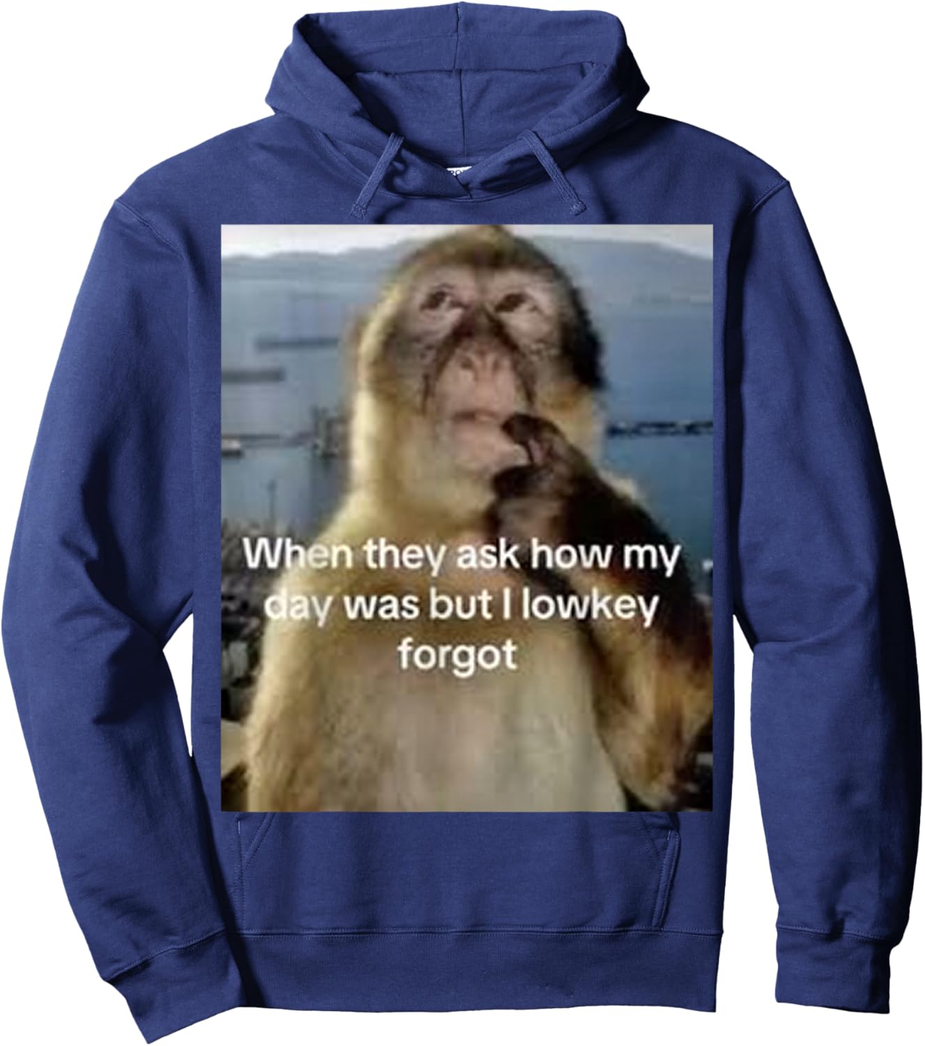 Funny Thinking Monkey Animal Graphic Cute Meme Hoodie - Hoodie | Navy