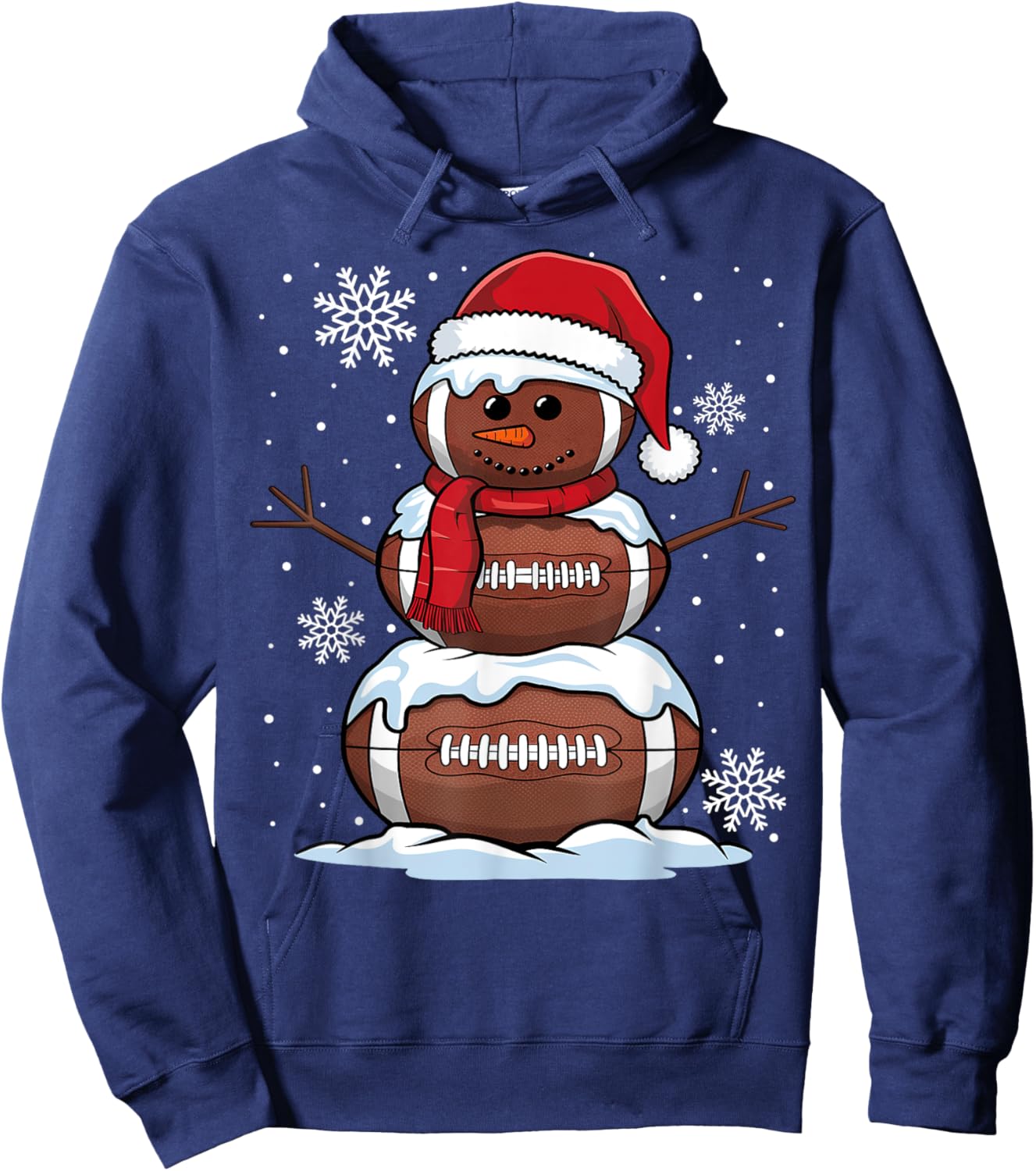 Merry Christmas Football Snowman Holiday Sports Xmas Pajamas Hoodie - Hoodie | Navy