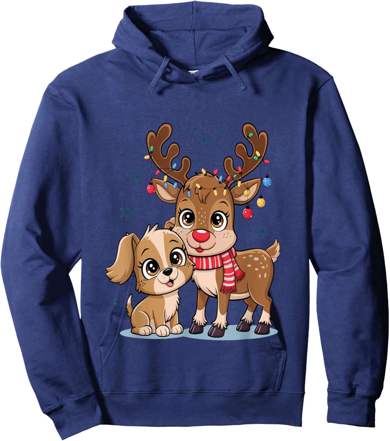 Adorable Puppy & Baby Reindeer Cute Christmas Hoodie - Hoodie | Navy