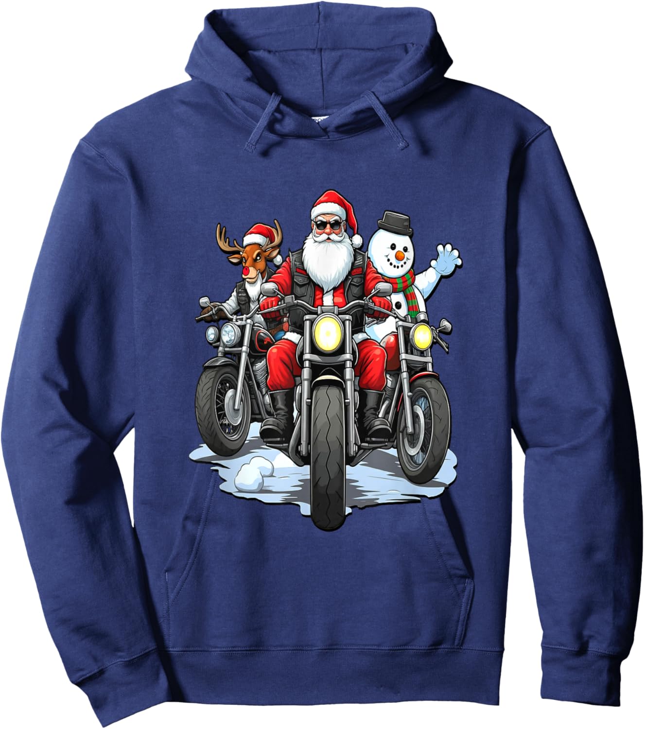 Santa, Reindeer & Snowman Bikers on Motorcycles Hoodie - Hoodie | Navy