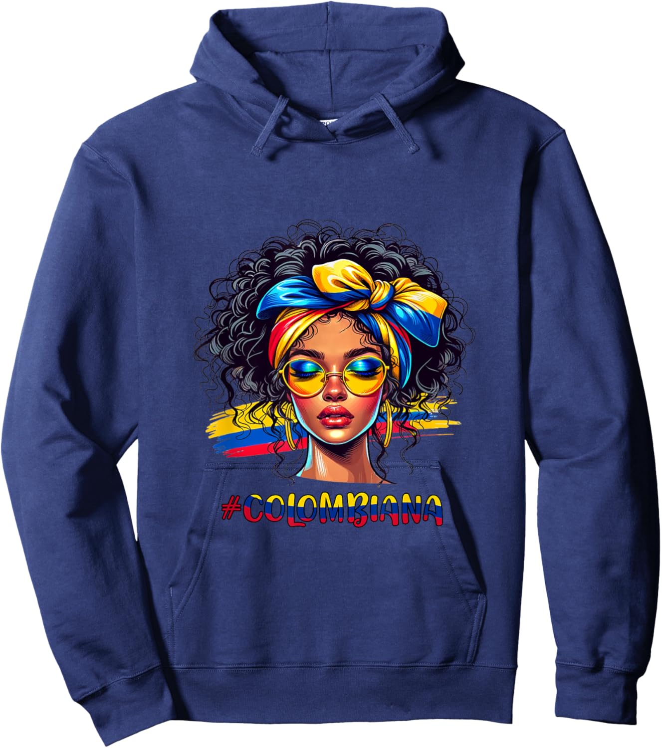 Retro Messy Bun Colombiana Colombian Girl Mujer Women Hoodie - Hoodie | Navy