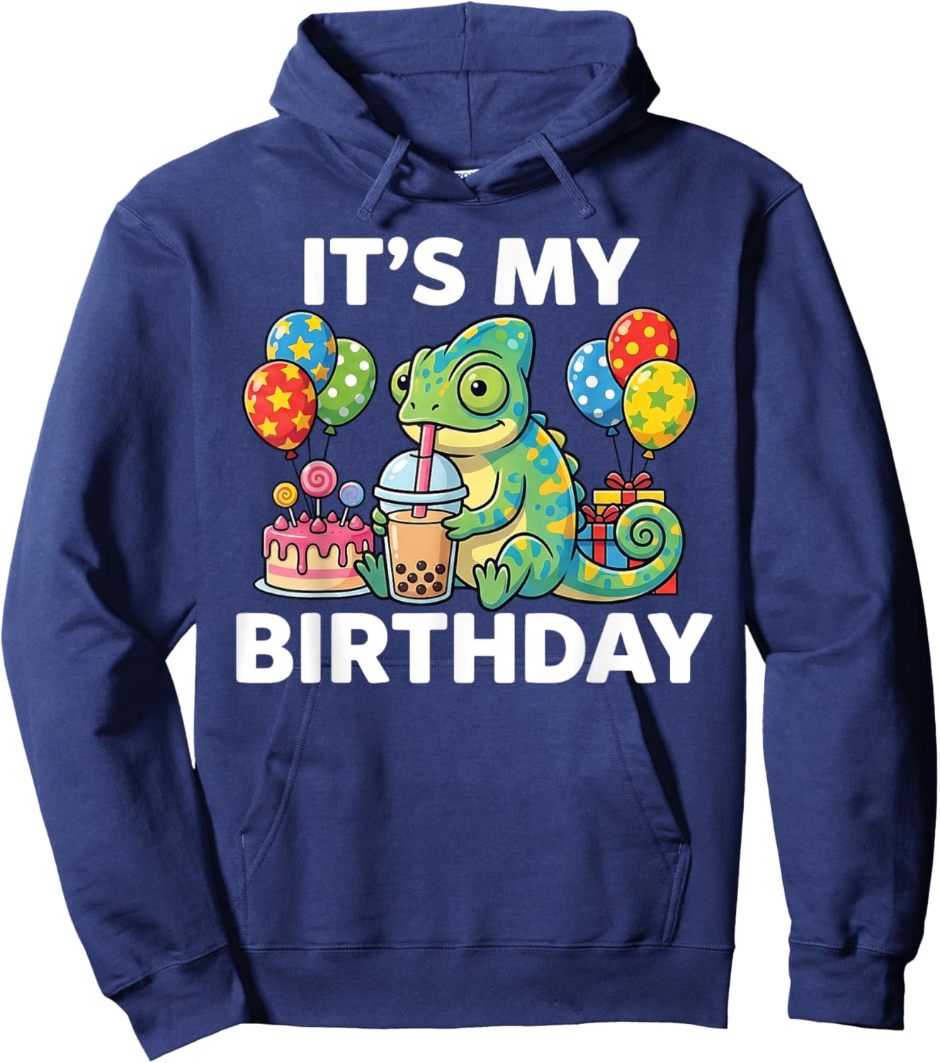 Cute Chameleon Birthday Graphic Animal Kids My Bday Hoodie - Hoodie | Navy