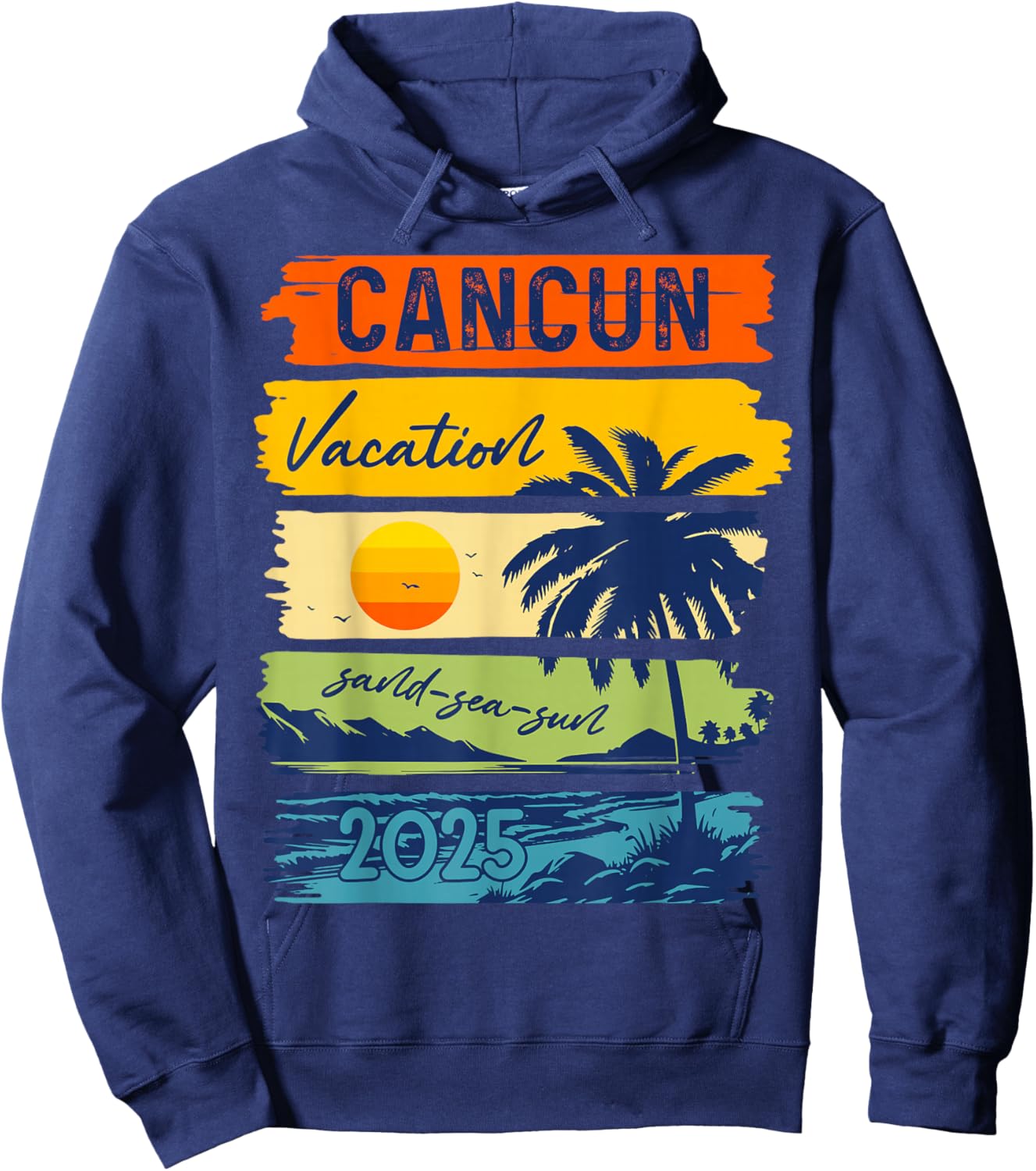 Cancun Vacation Sand Sea Sun Mexico Trip 2025 Retro Summer Hoodie - Hoodie | Navy