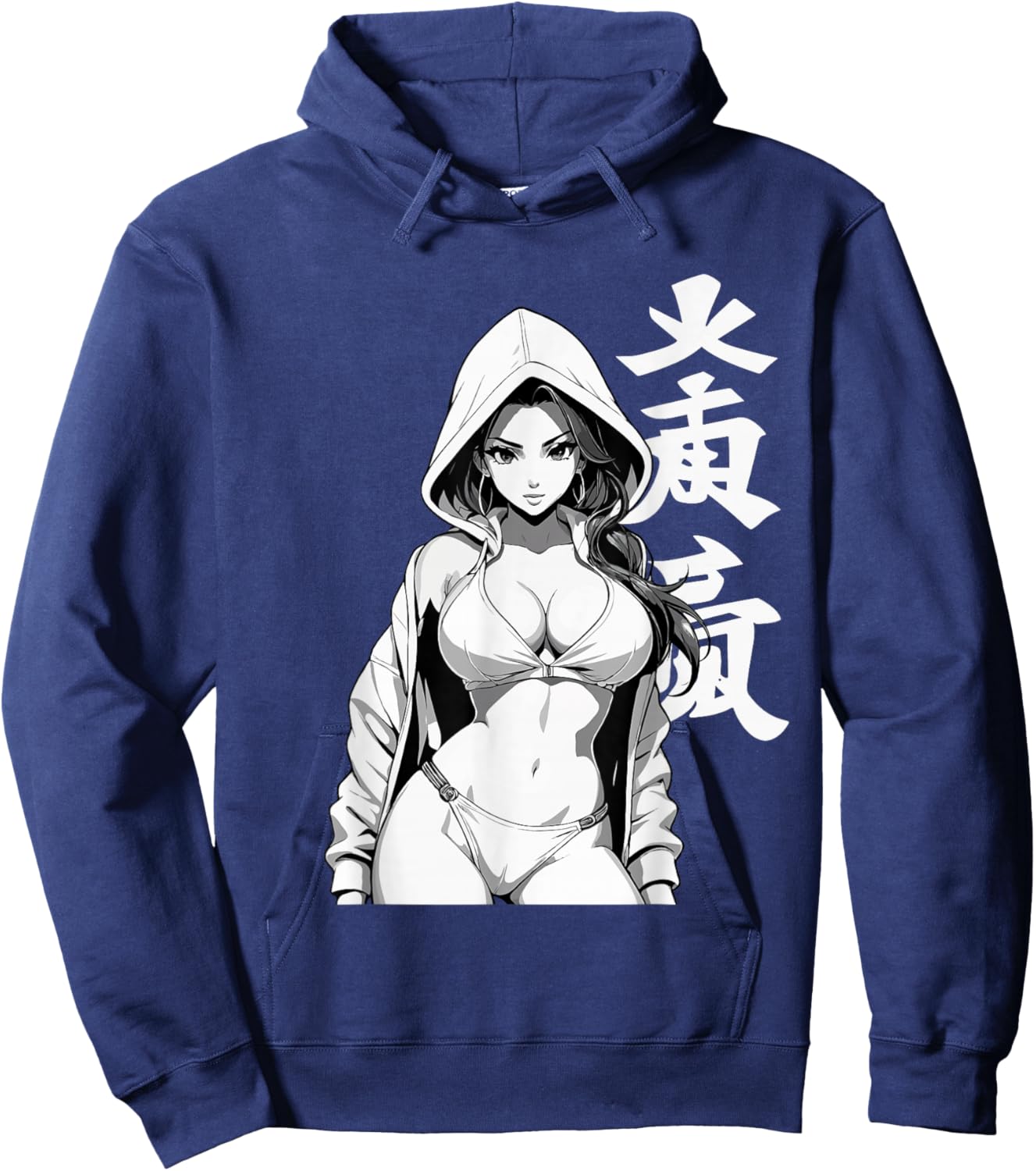 Sexy Waifu Sport Anime Girl Japanese in Black White Art Hoodie - Hoodie | Navy