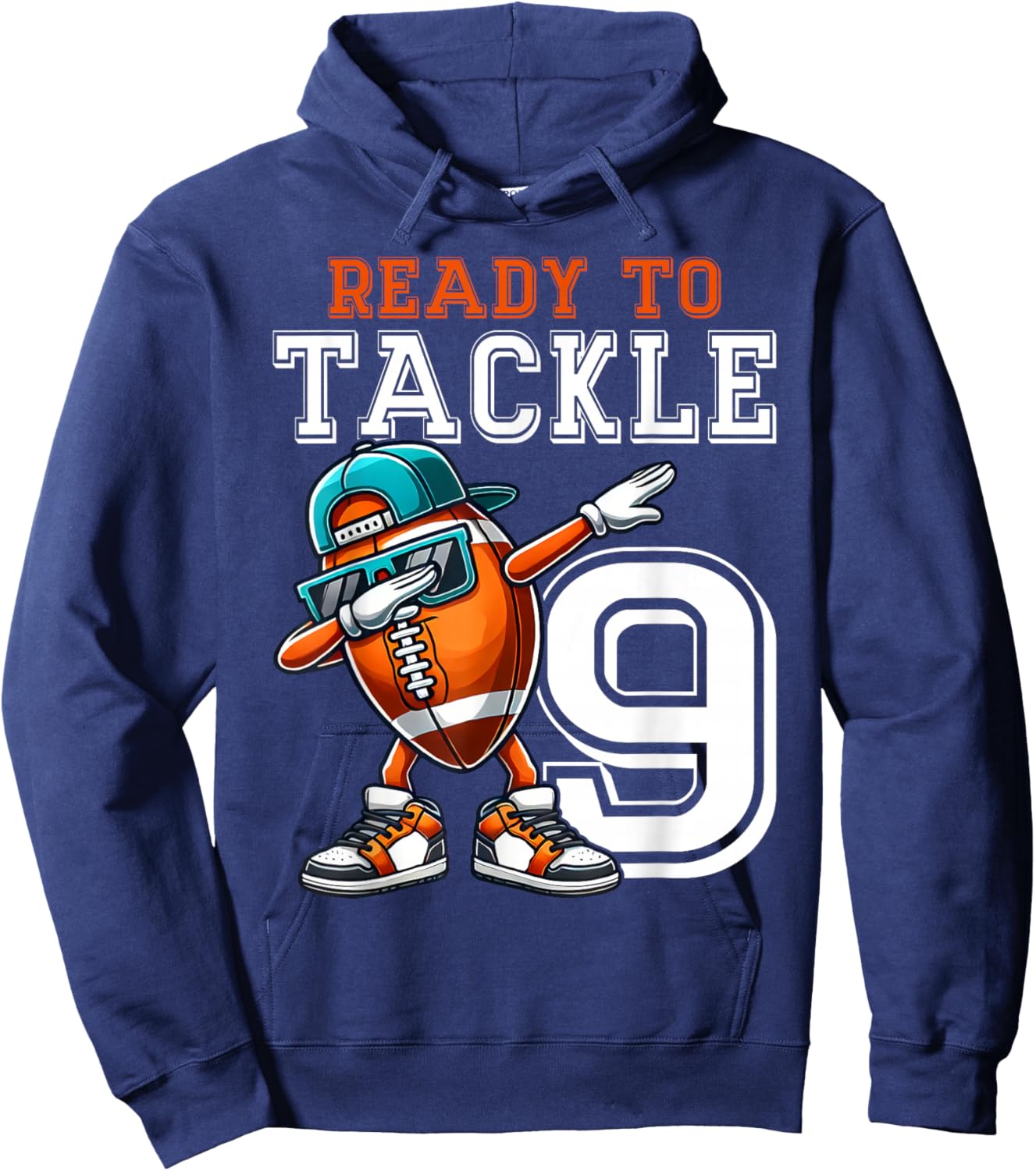 9th Birthday - Football Birthday Party - 9th Birthday Hoodie - Hoodie | Navy