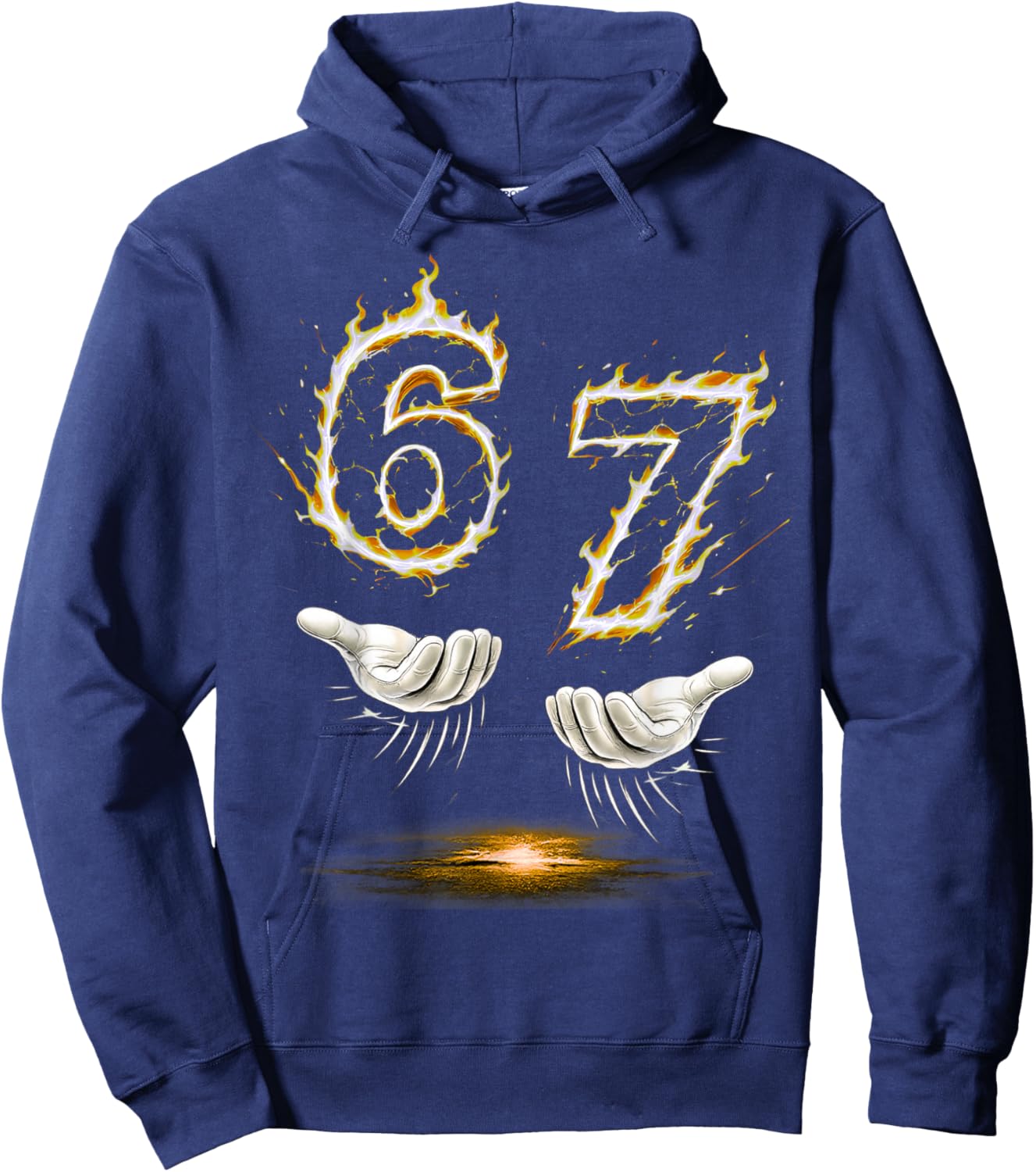Six Seven Hands Meme Cool Flame 67 Fun Birthday for Kids and Boys Hoodie - Hoodie | Navy