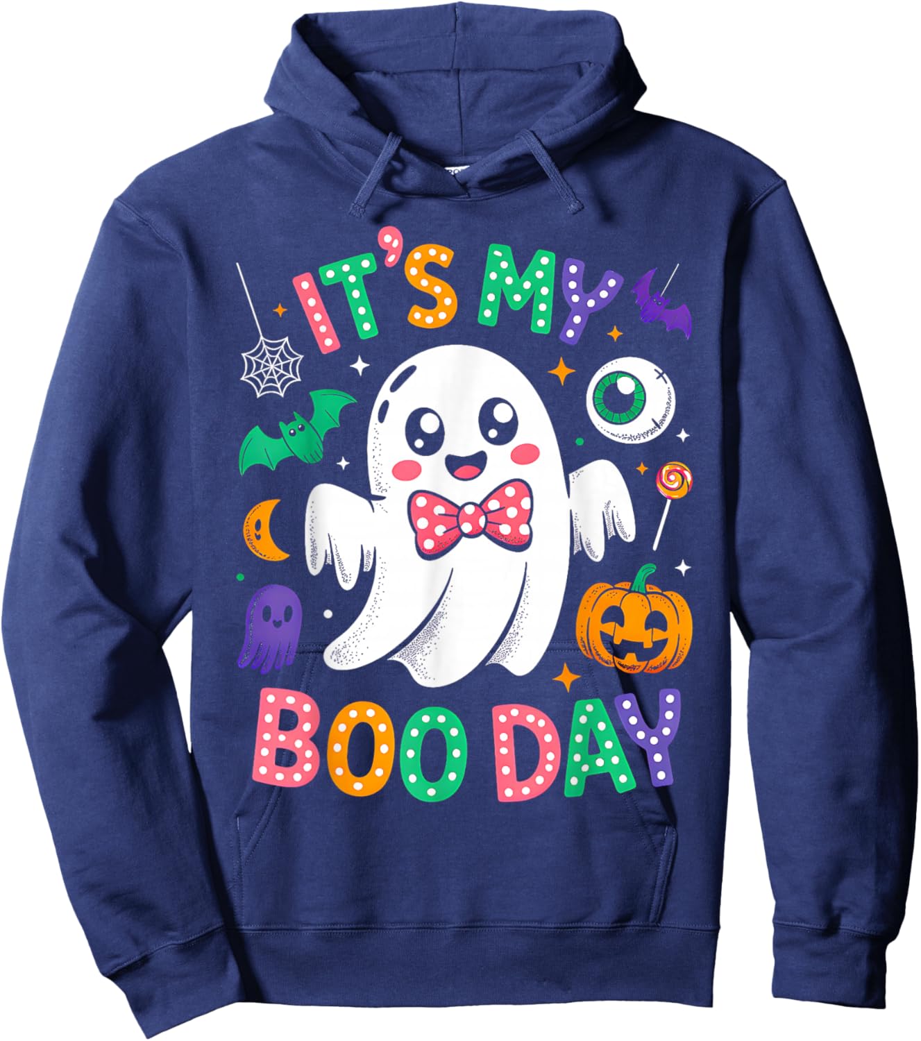 Groovy Its My Boo Day Cute Halloween Birthday Ghost Pink Bow Hoodie - Hoodie | Navy