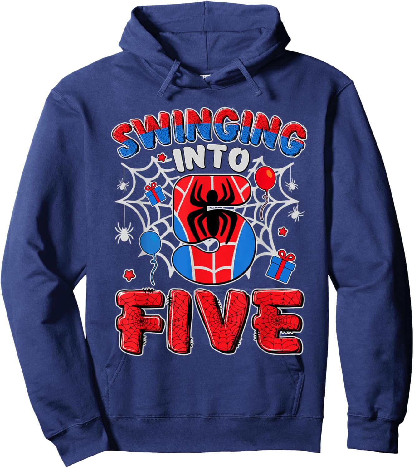Funny Swinging Into Five 5th Boy Spiders Birthday 5 Year Old Hoodie - Hoodie | Navy