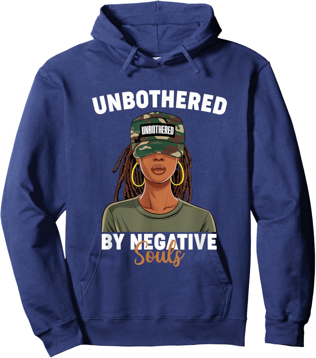 Black History Month Unbothered By Negative Souls Camo Locs Hoodie - Hoodie | Navy