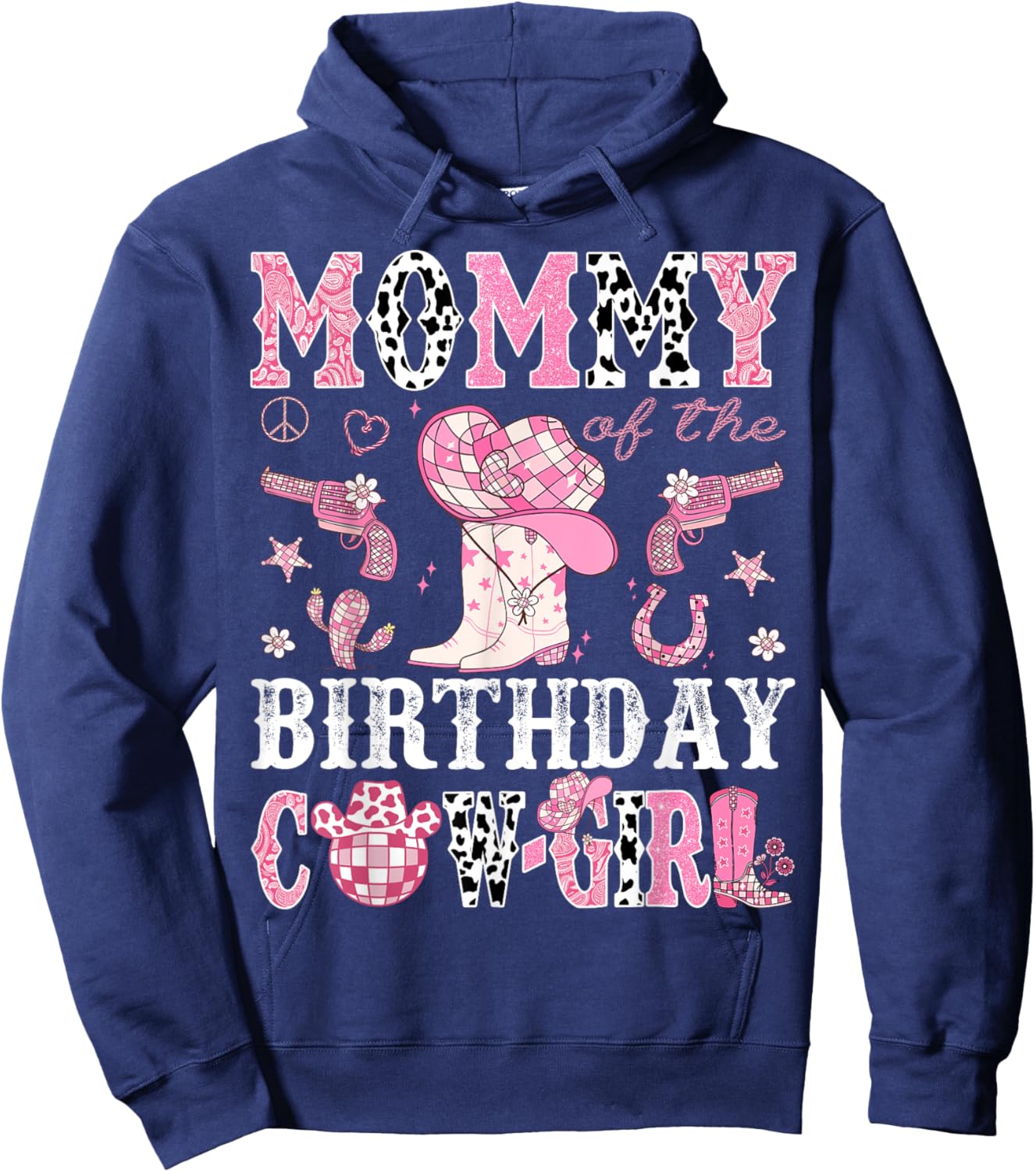 Mommy Of The Birthday Cow-Girl Pink Disco Rodeo Western Hoodie - Hoodie | Navy