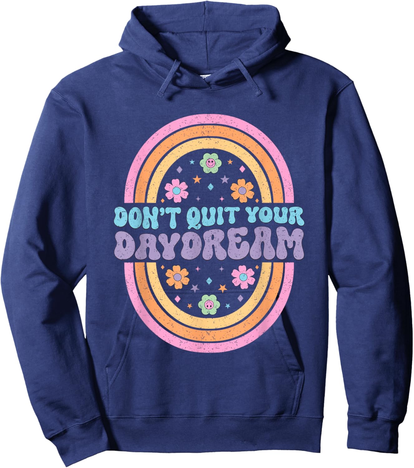 Don't Quit Your Daydream Retro Rainbow Art Hoodie - Hoodie | Navy