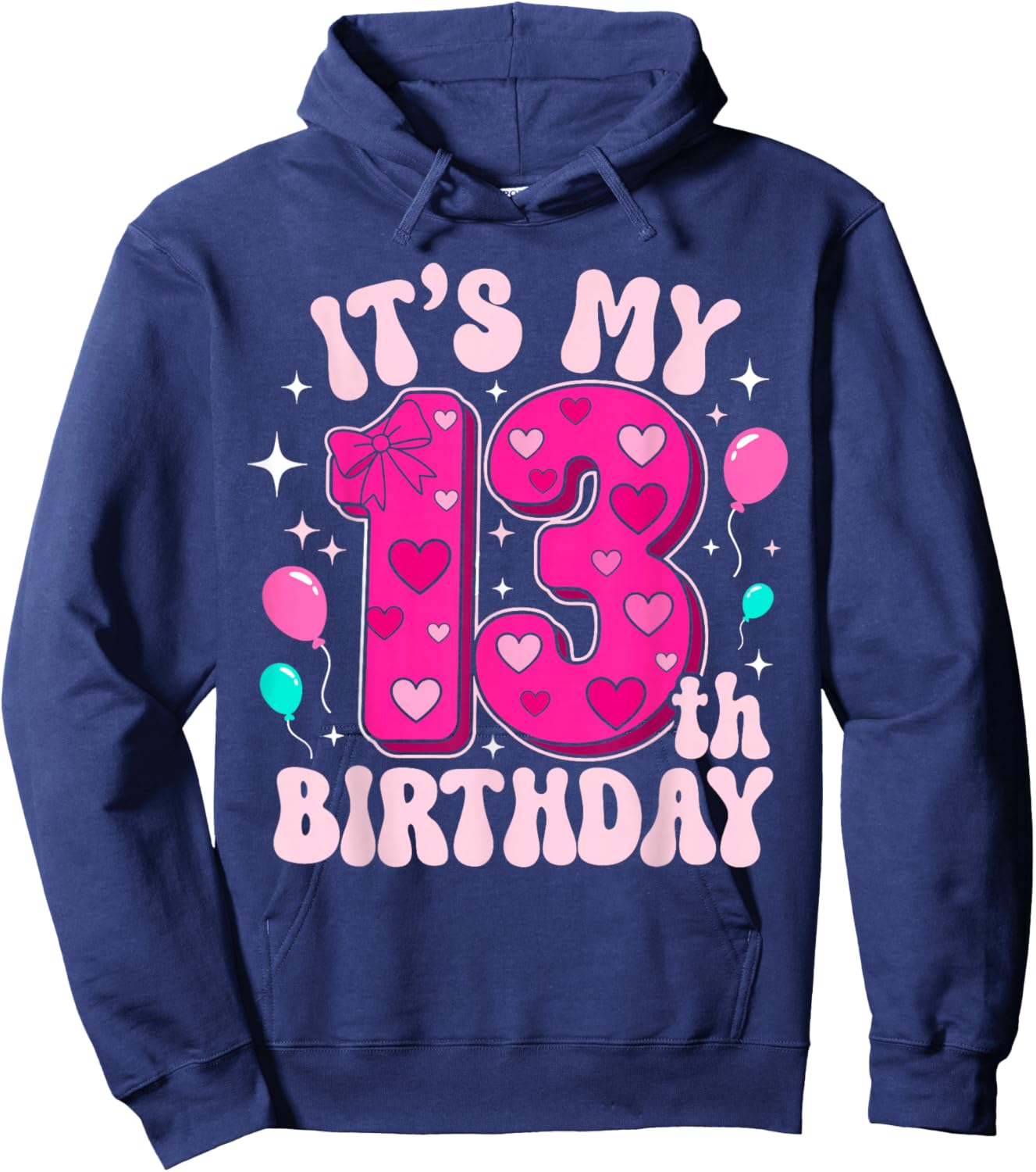 13 Year Old Pink Coquette Bow It's My 13th Birthday Girl Hoodie - Hoodie | Navy