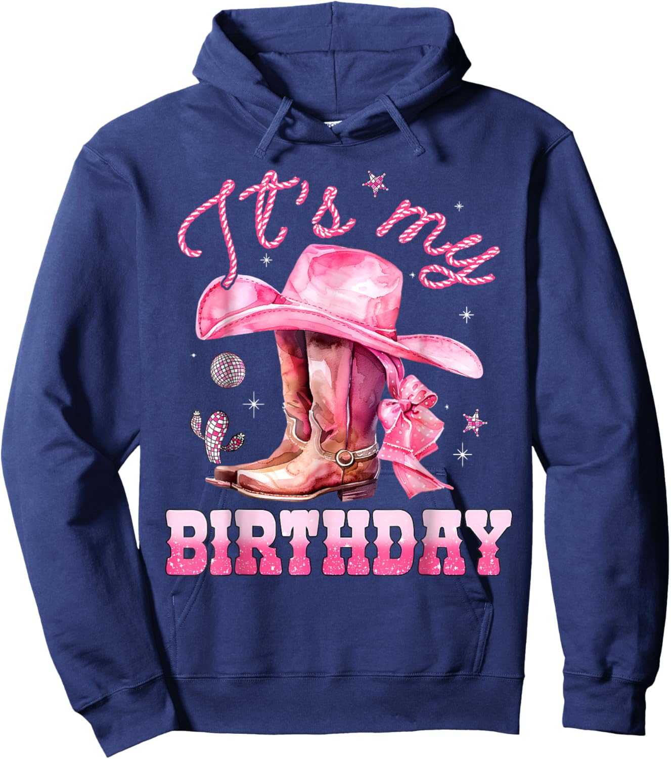 It's My Birthday Groovy Pink Western Cowgirl Birthday Girl Hoodie - Hoodie | Navy