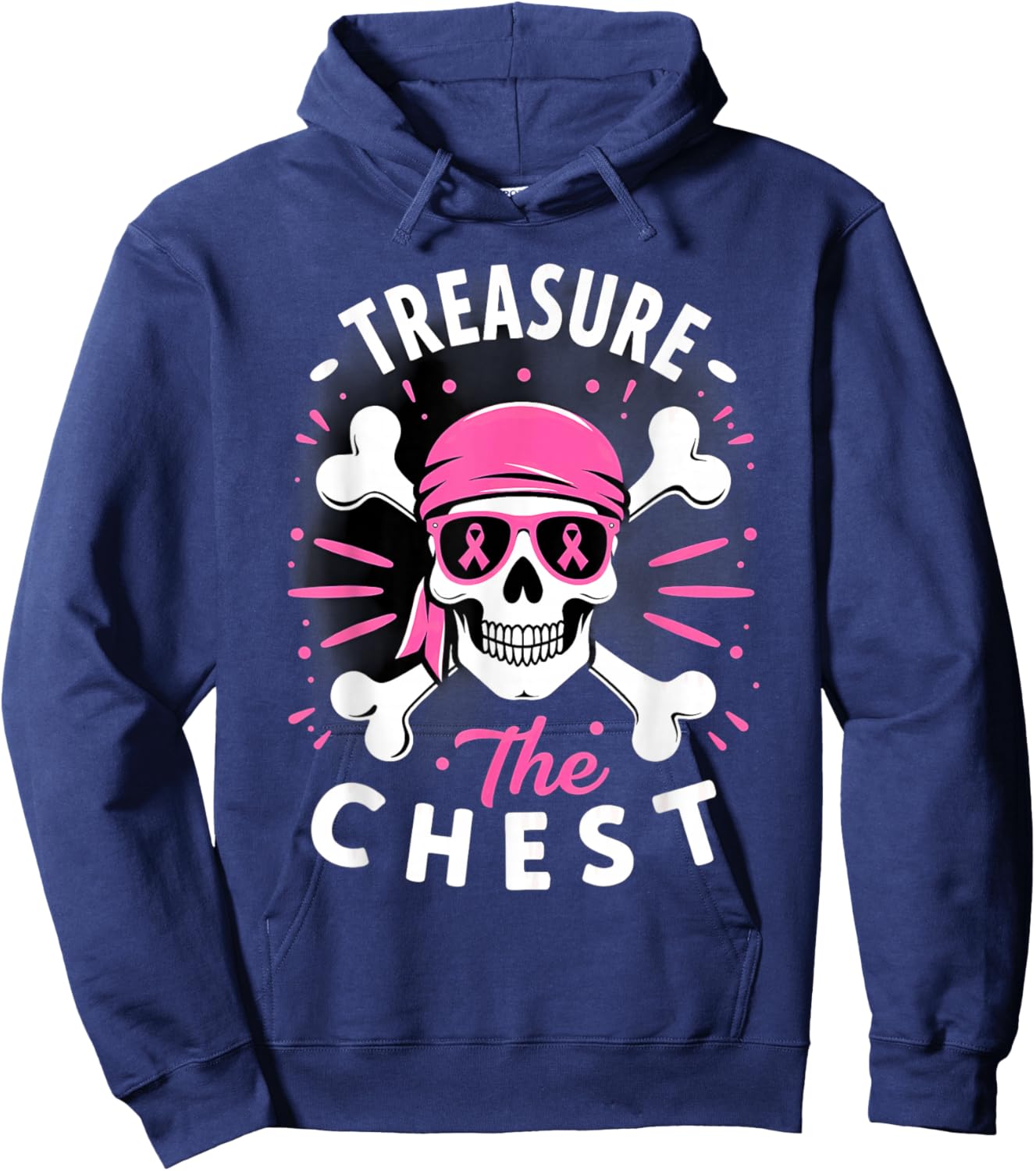 Breast Cancer Awareness Pirate Treasure the Chest Hoodie - Hoodie | Navy