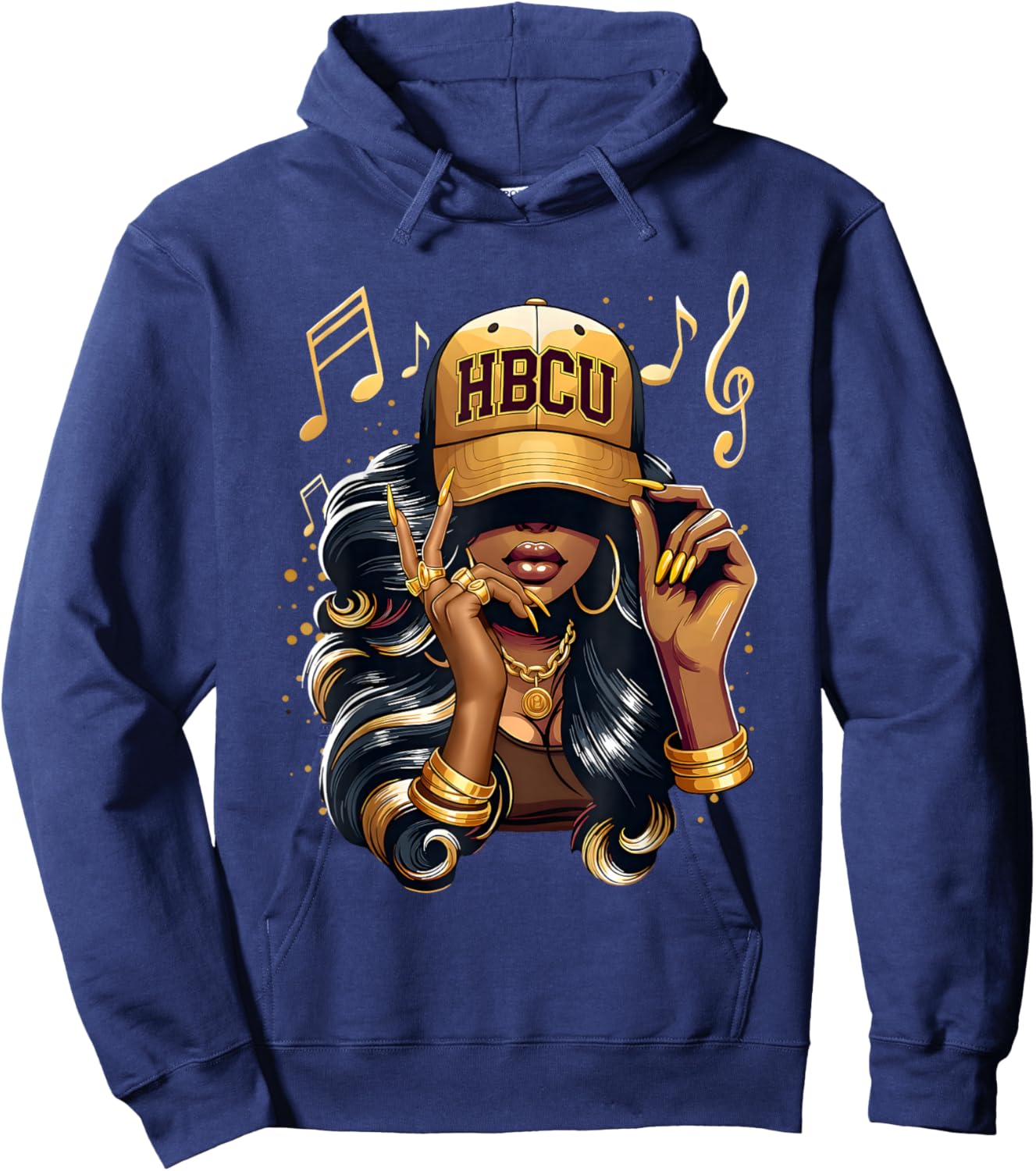 HBCU Beautiful Black Educated Melamin Afro Girl Women Hoodie - Hoodie | Navy