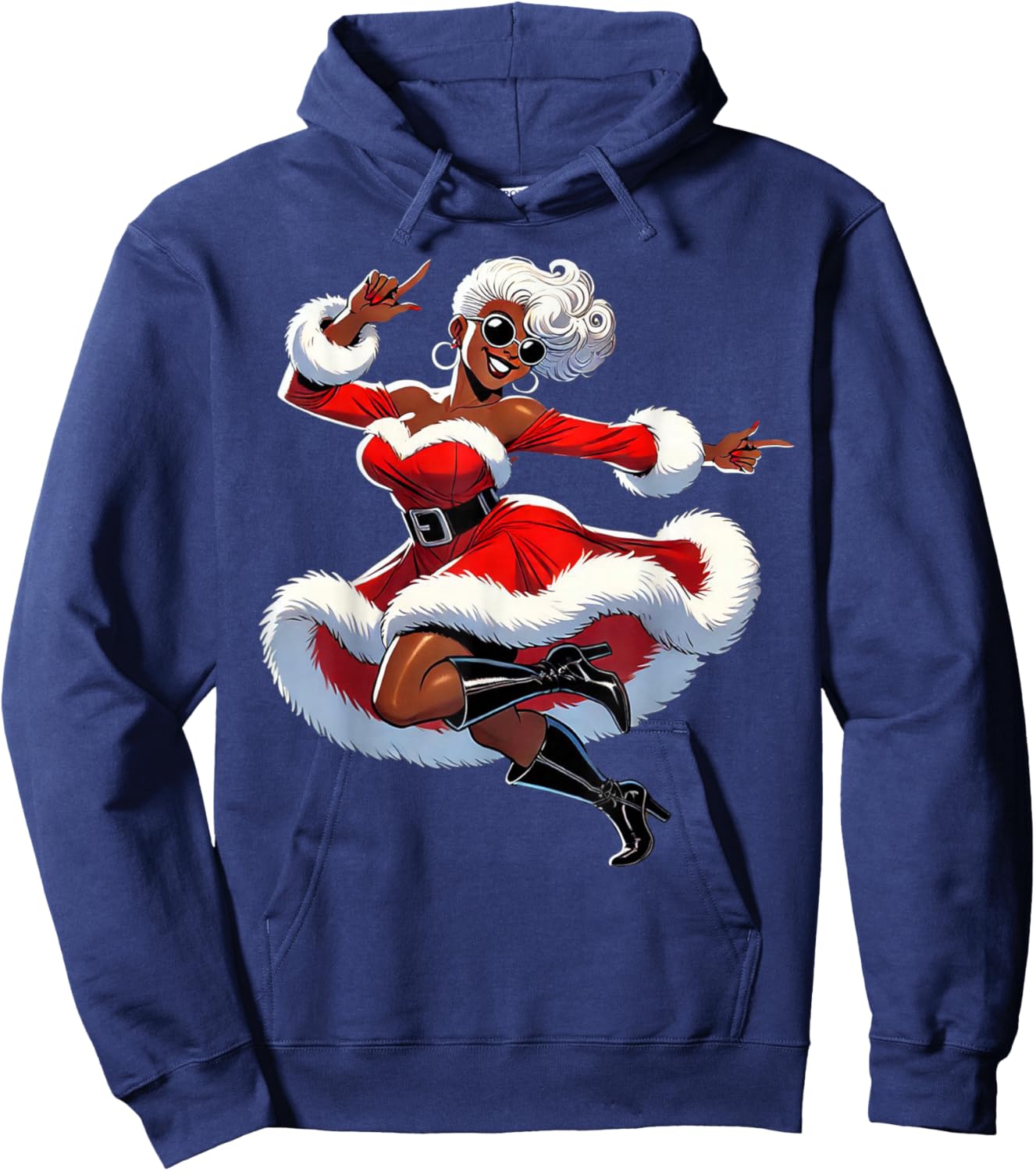 African Santa Wife Dancing African American Christmas Hoodie - Hoodie | Navy