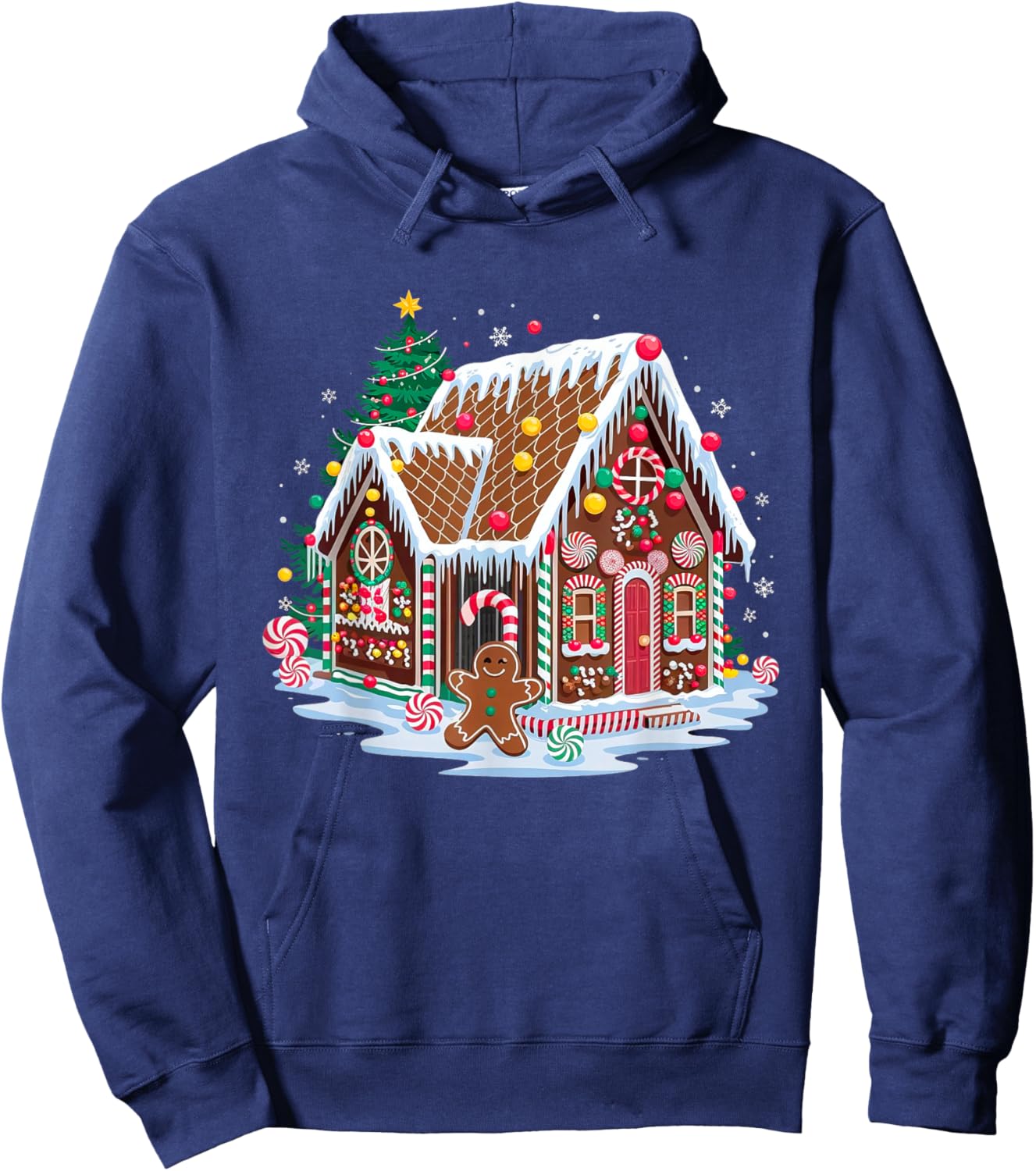 Christmas Gingerbread House Candy Cane X-Mas Pajamas Party Hoodie - Hoodie | Navy