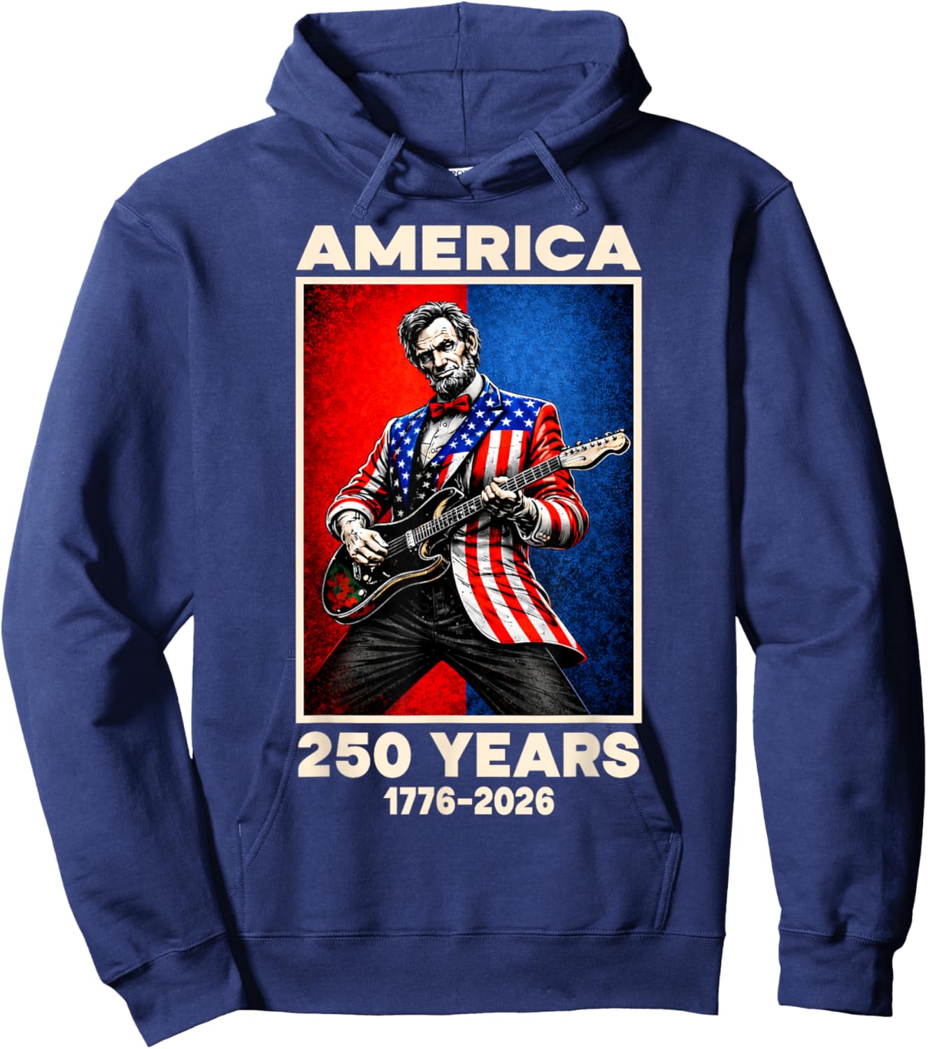 Retro Abraham Lincoln Playing Guitar 250th Anniversary USA Hoodie - Hoodie | Navy