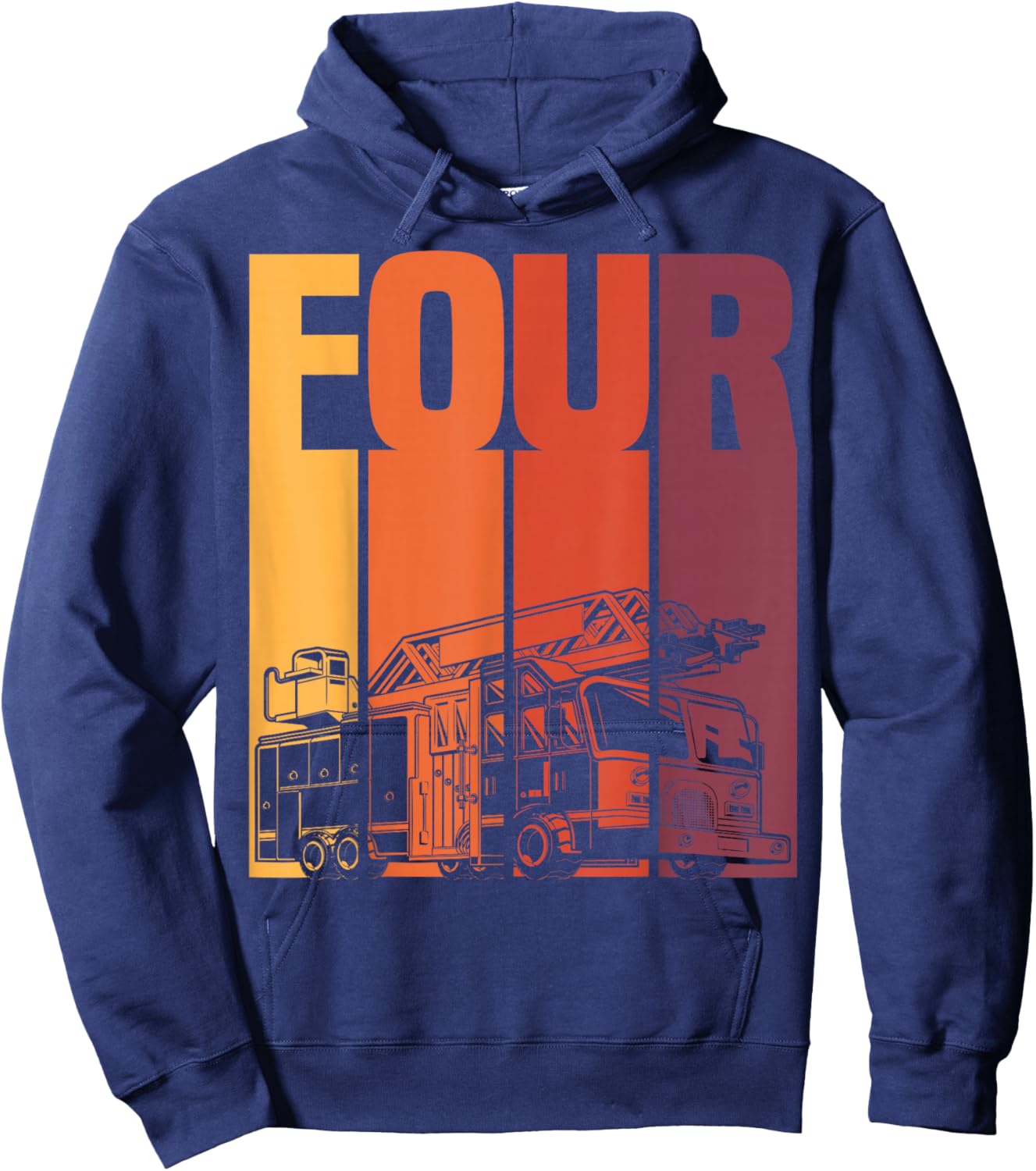 4 Year Old Firefighter Kids Fire Truck 4th Birthday Boy Hoodie - Hoodie | Navy