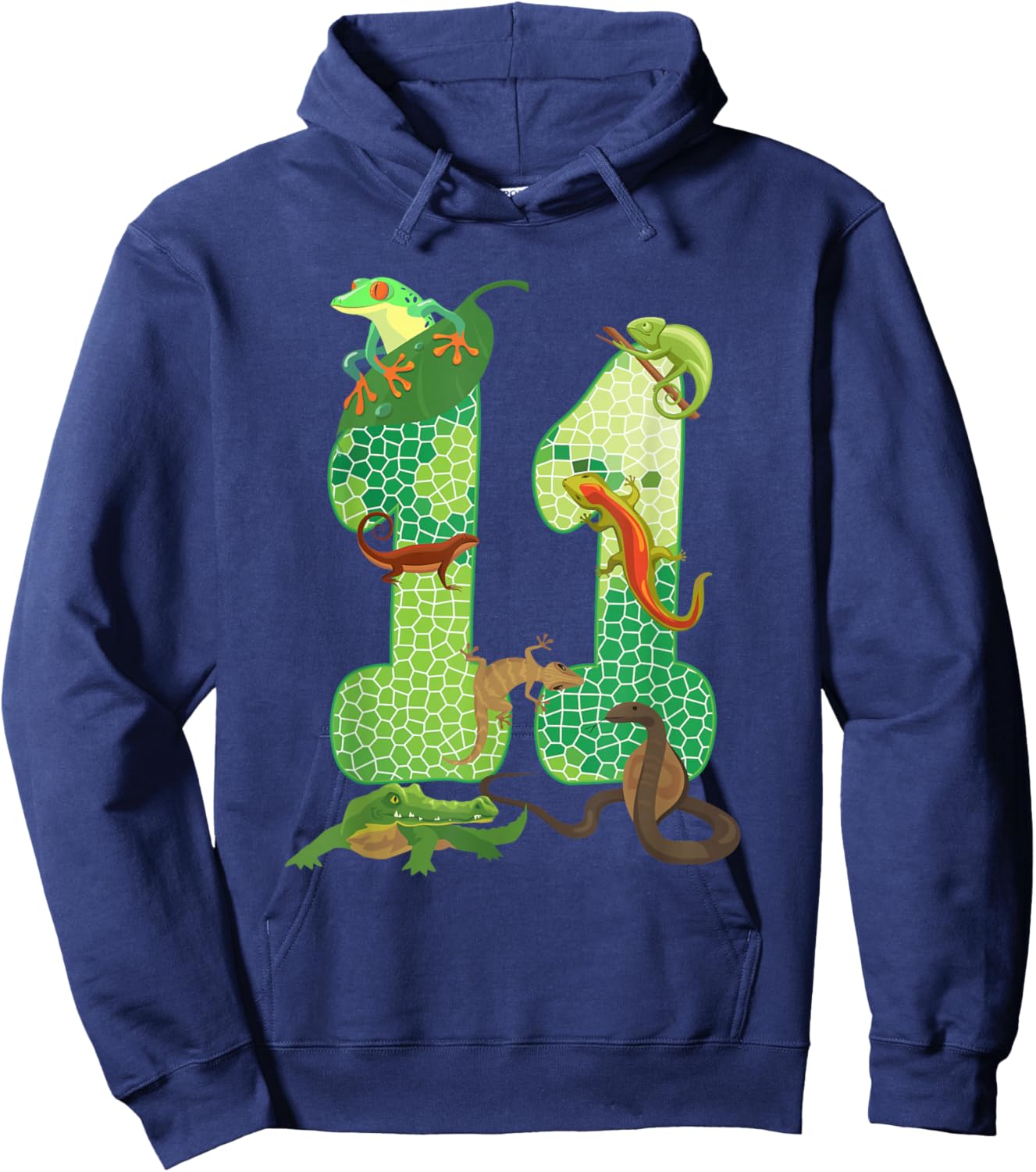 11th Birthday Reptile Themed 11 Year Old Birthday Party Hoodie - Hoodie | Navy