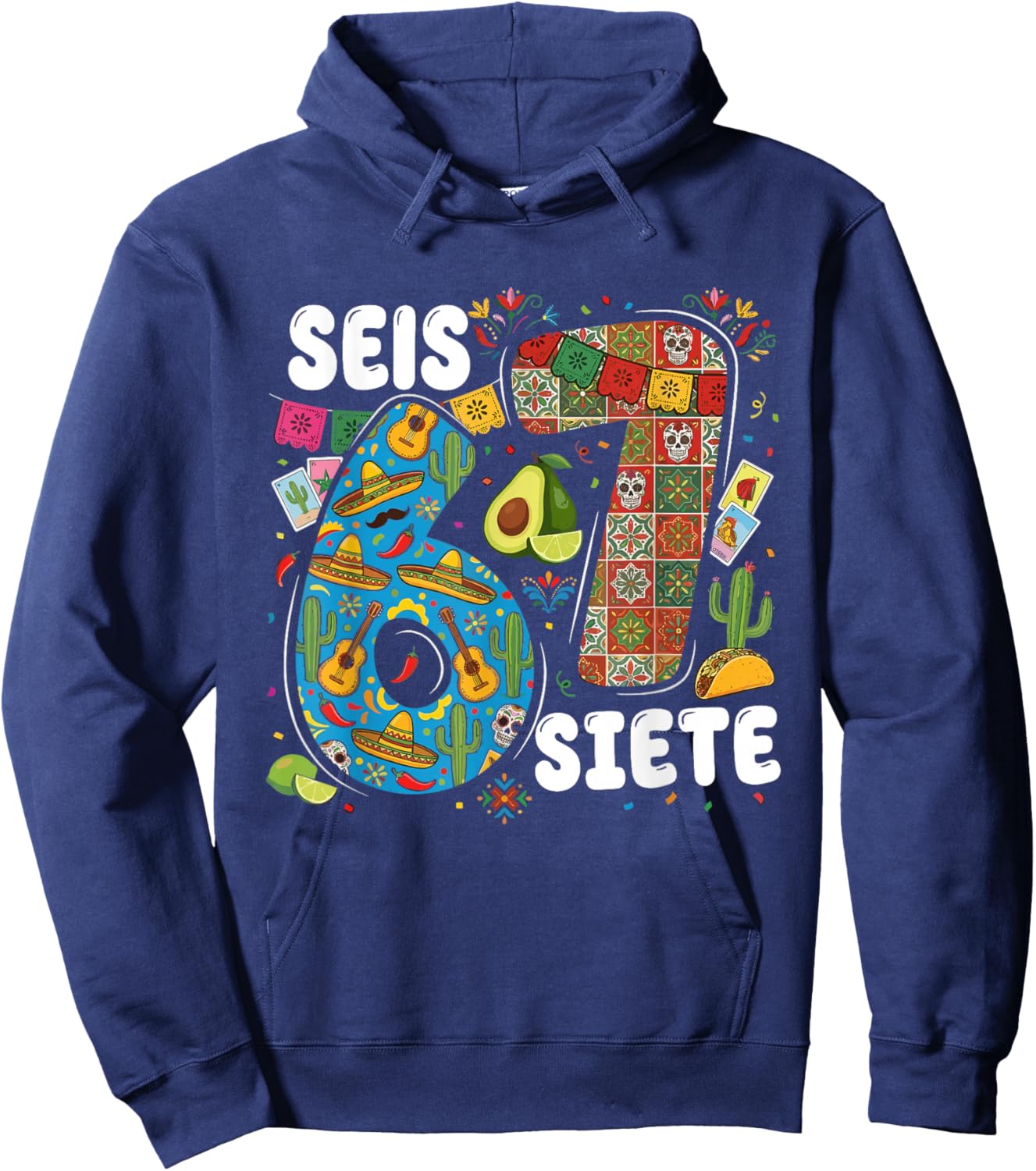 Funny SEIS Siete Mexican Meme Hoodie - Hoodie | Navy