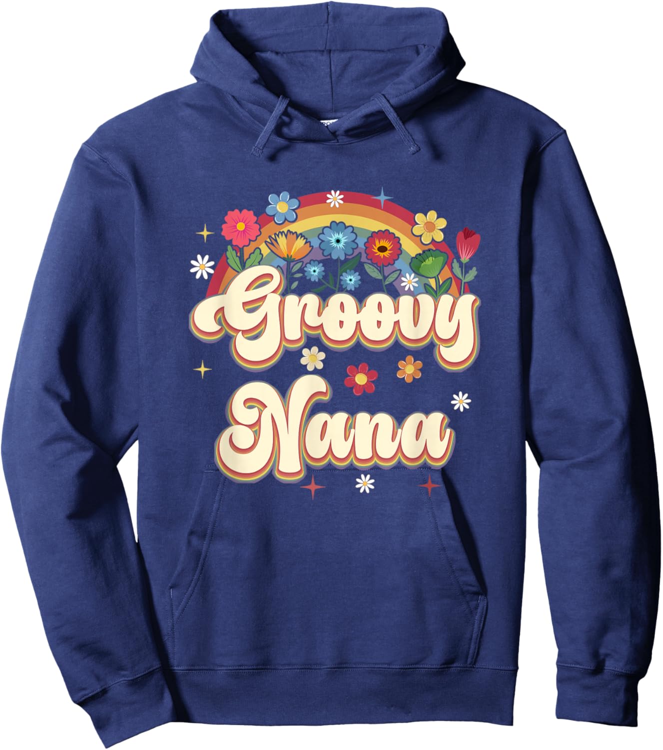 Groovy Nana Retro Hippie Peace Sign Floral Mothers Day Hoodie - Hoodie | Navy