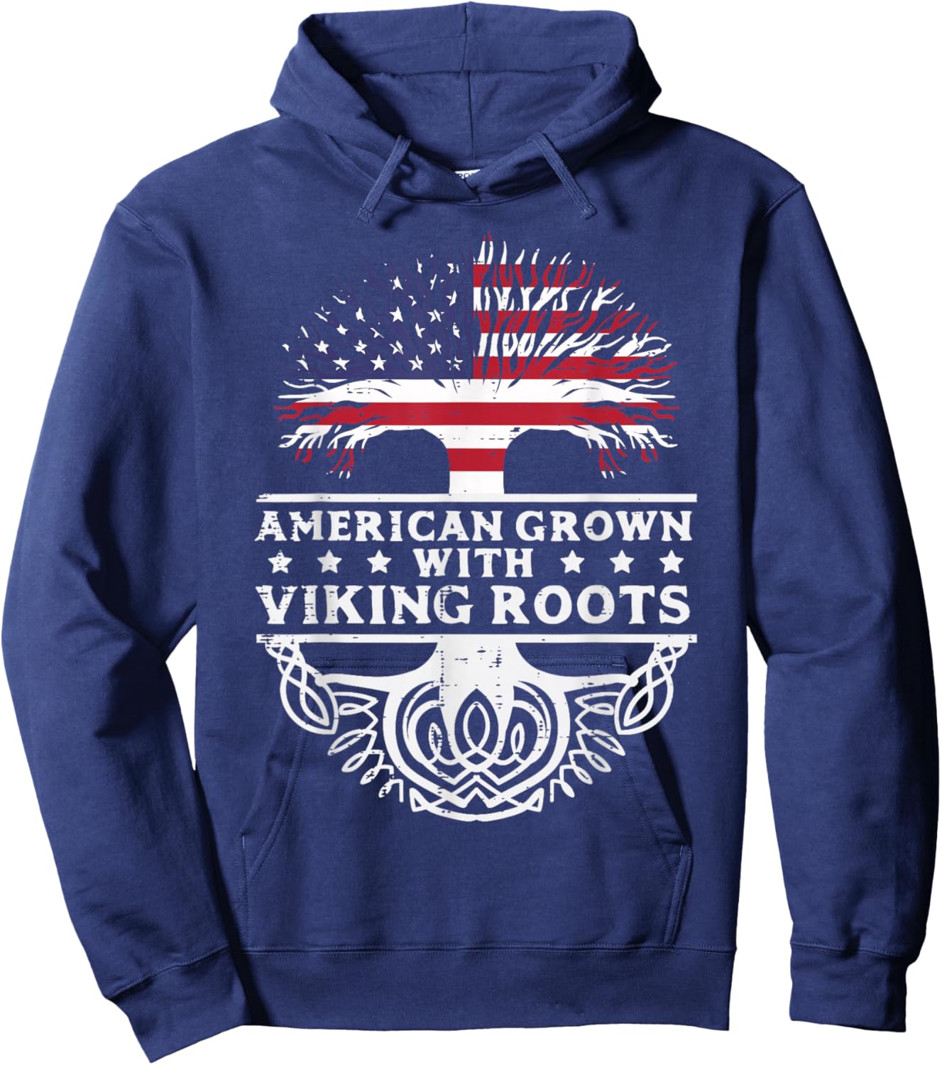 American Grown With Viking Roots US Flag Tree Men Women Kids Hoodie - Hoodie | Navy