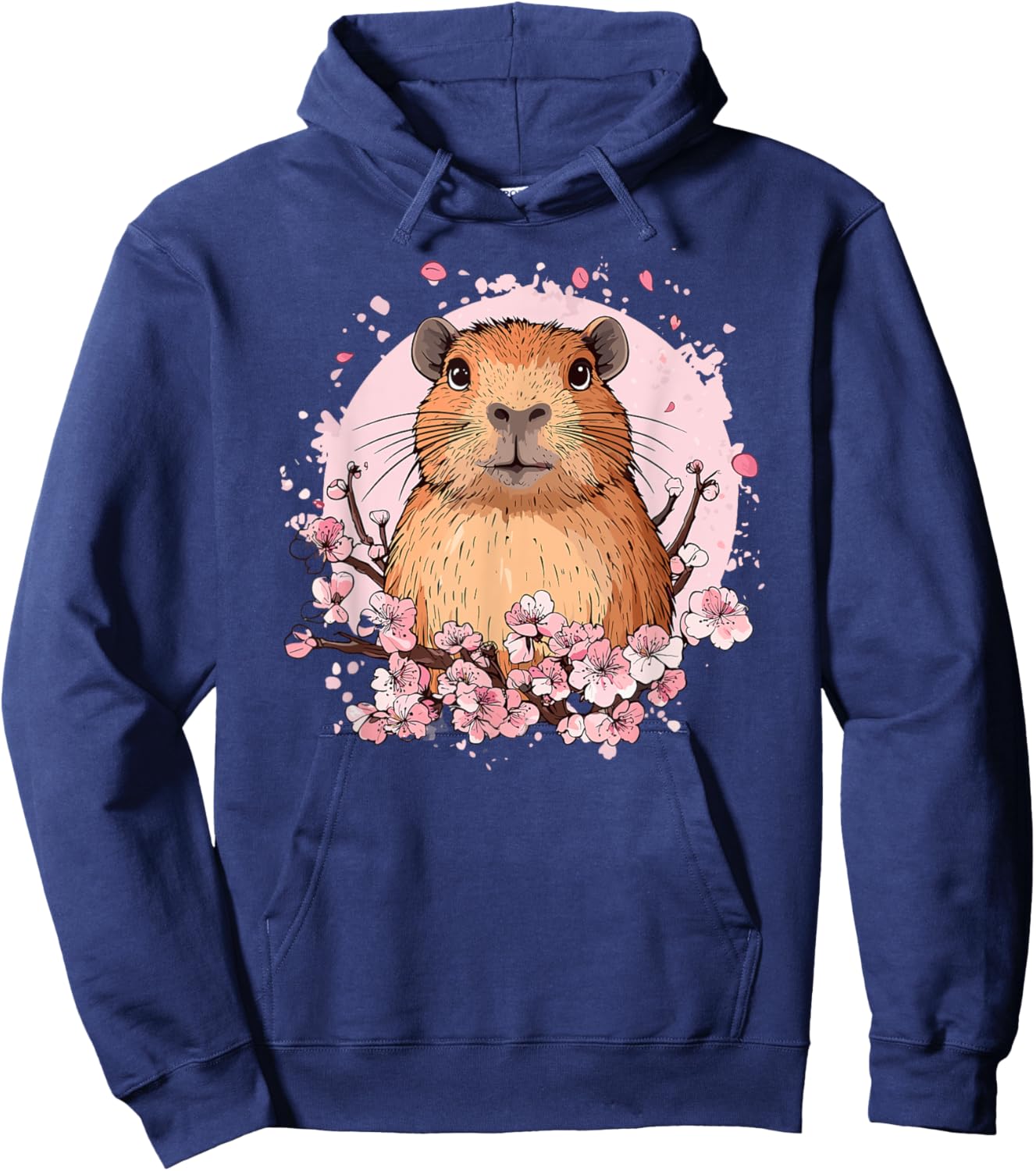 Capybara Surrounded by Pink Cherry Blossoms Hoodie - Hoodie | Navy