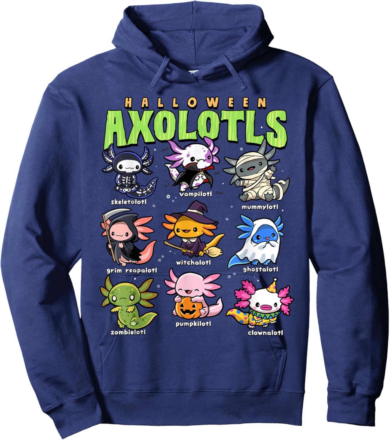 Axolotl Halloween Shirt Creepy Axolotls Trick or Treat Alotl Hoodie - Hoodie | Navy